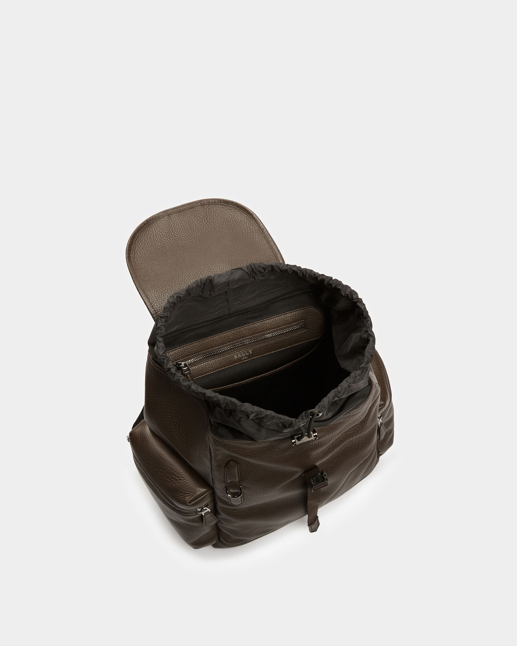 Cliford Leather Backpack In Ebony Brown - Men's - Bally - 04