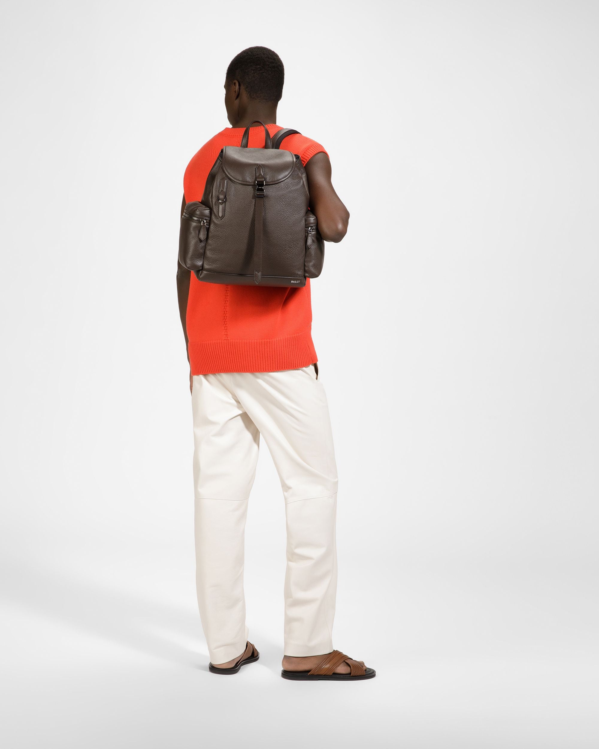 Cliford Leather Backpack In Ebony Brown - Men's - Bally - 06