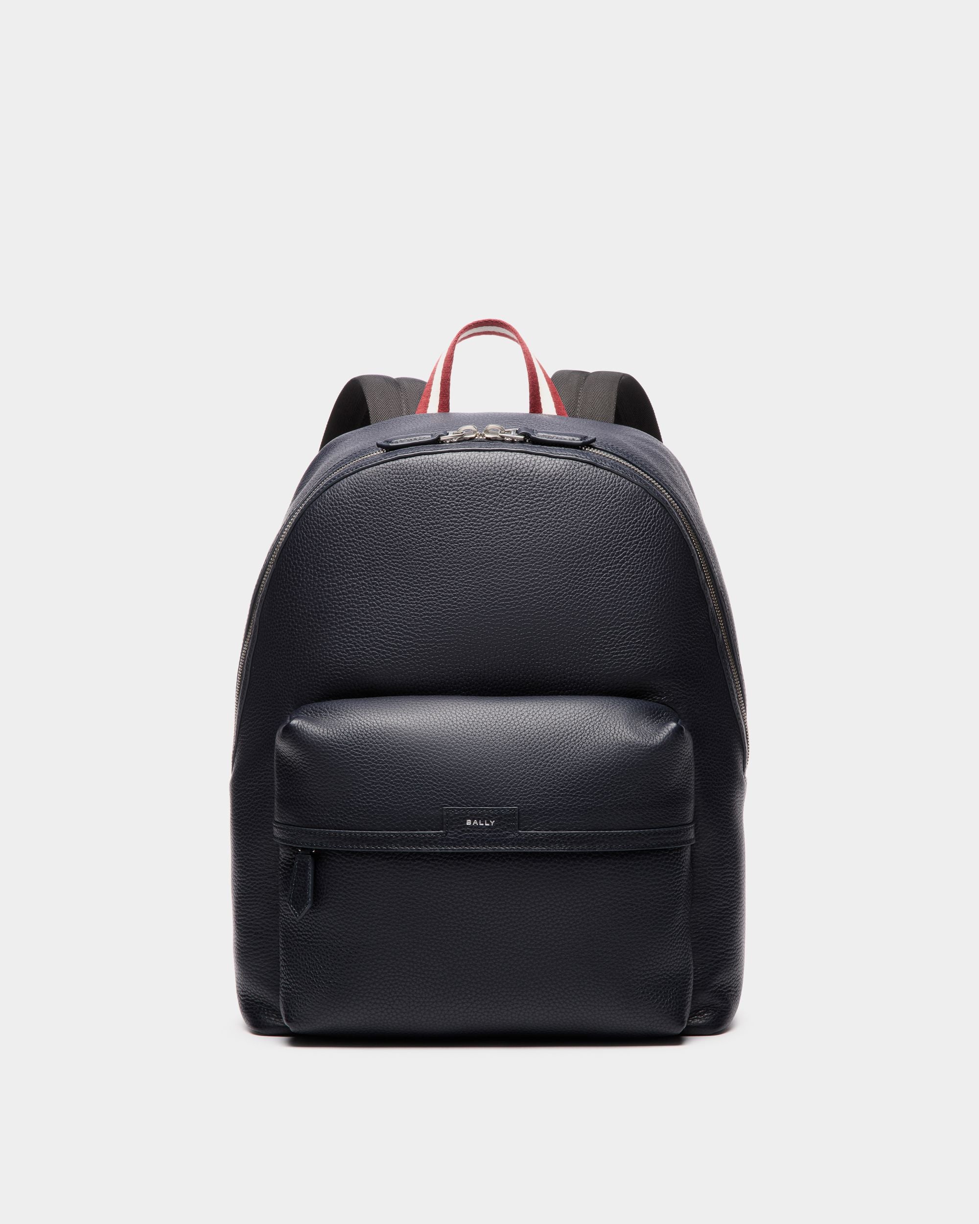 Code Backpack In Navy Blue Grained Leather - Men's - Bally - 01