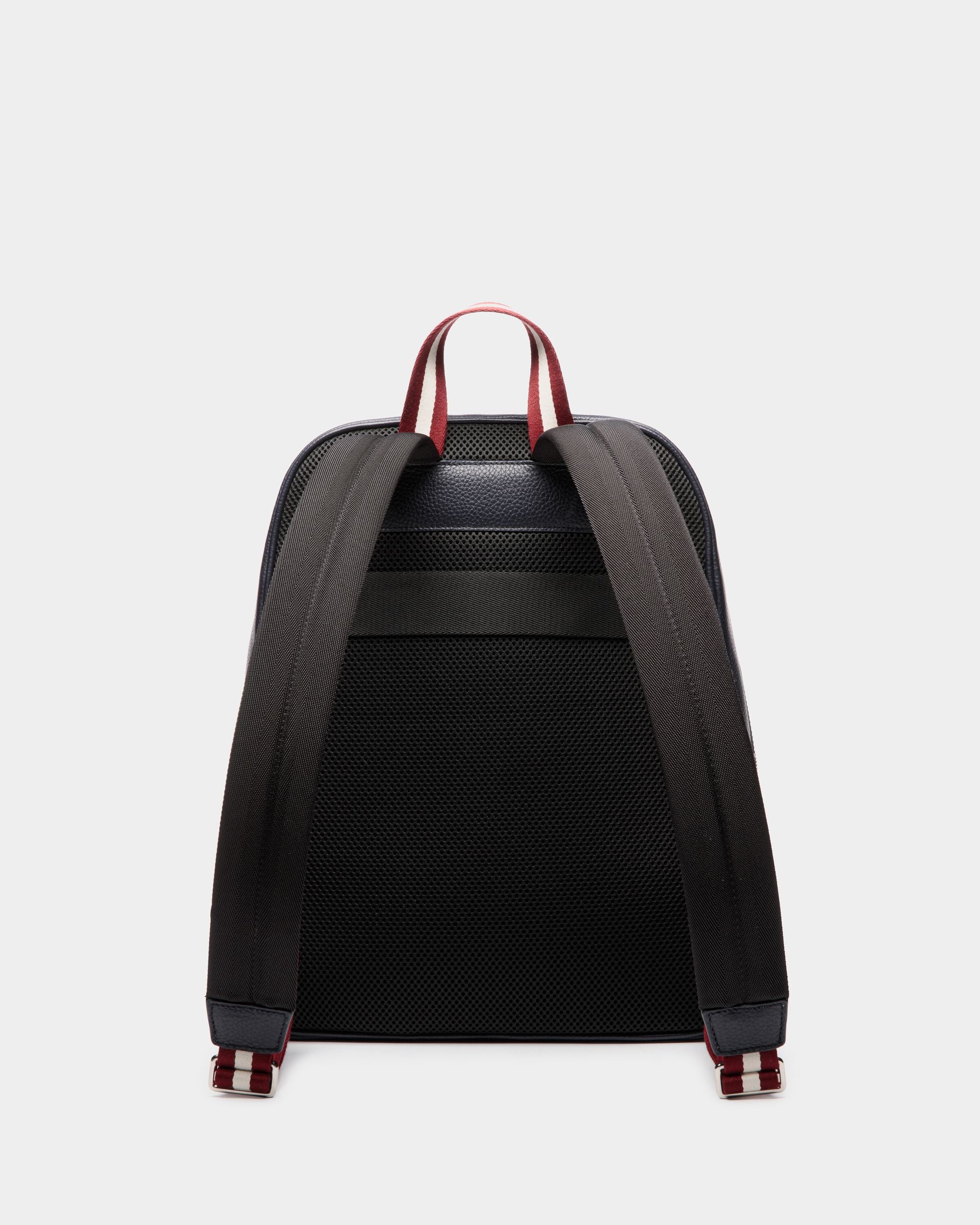 Code Backpack In Navy Blue Grained Leather - Men's - Bally - 02