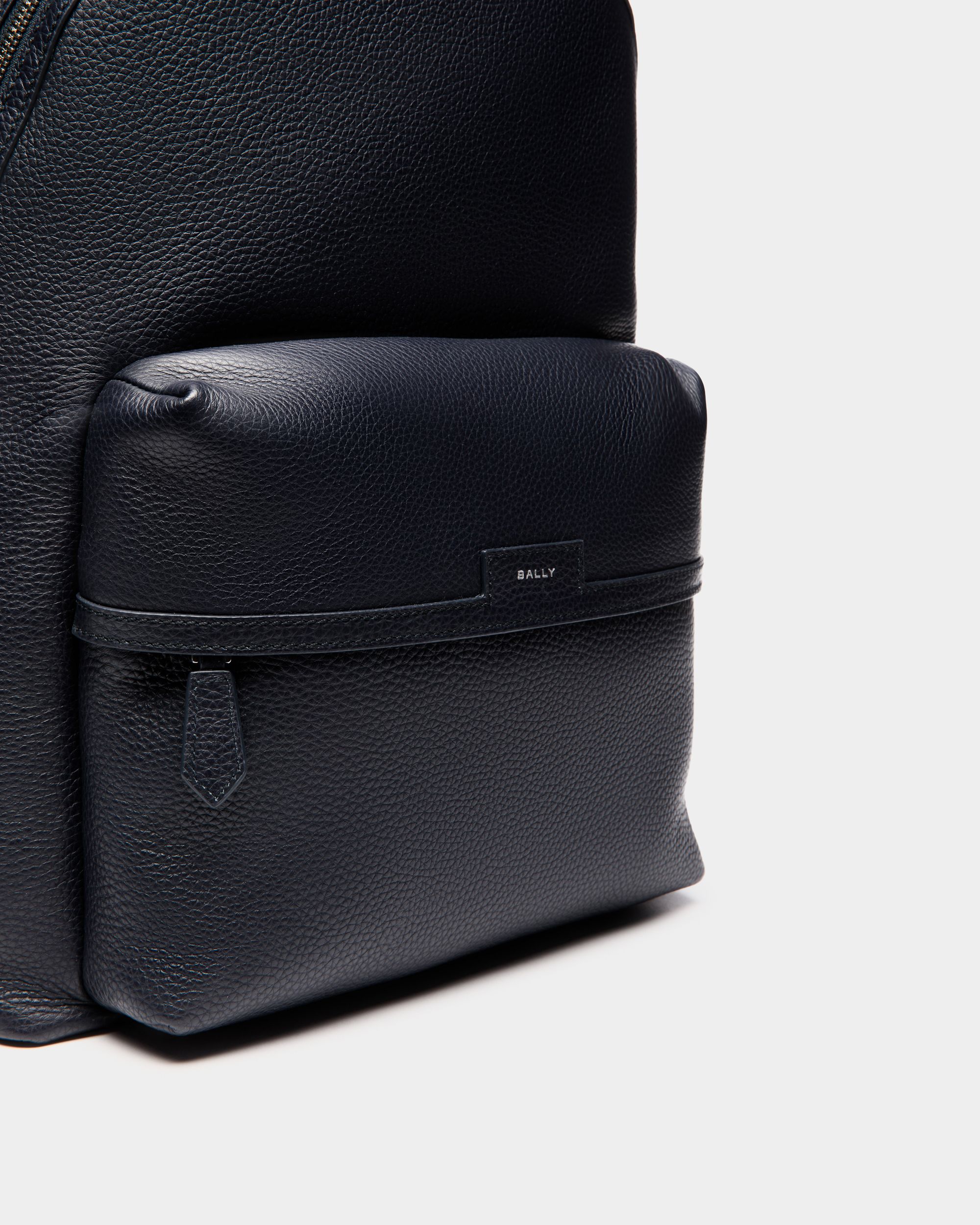 Code Backpack In Navy Blue Grained Leather - Men's - Bally - 05