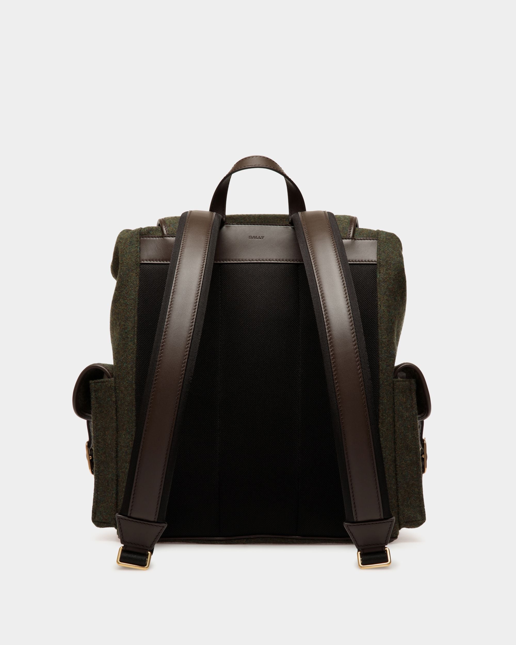 Winter Capsule Backpack in Dark Green Wool and Ebano Leather With Alpine Flowers - Men's - Bally - 02