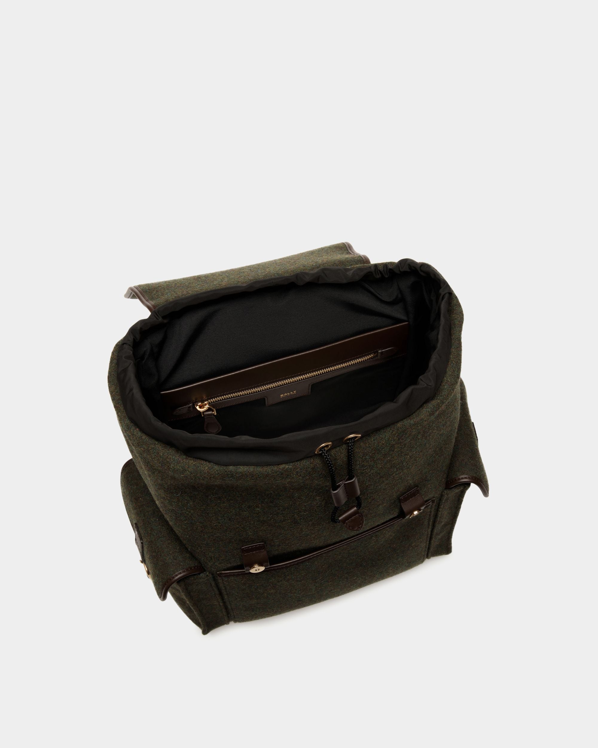 Winter Capsule Backpack in Dark Green Wool and Ebano Leather With Alpine Flowers - Men's - Bally - 04