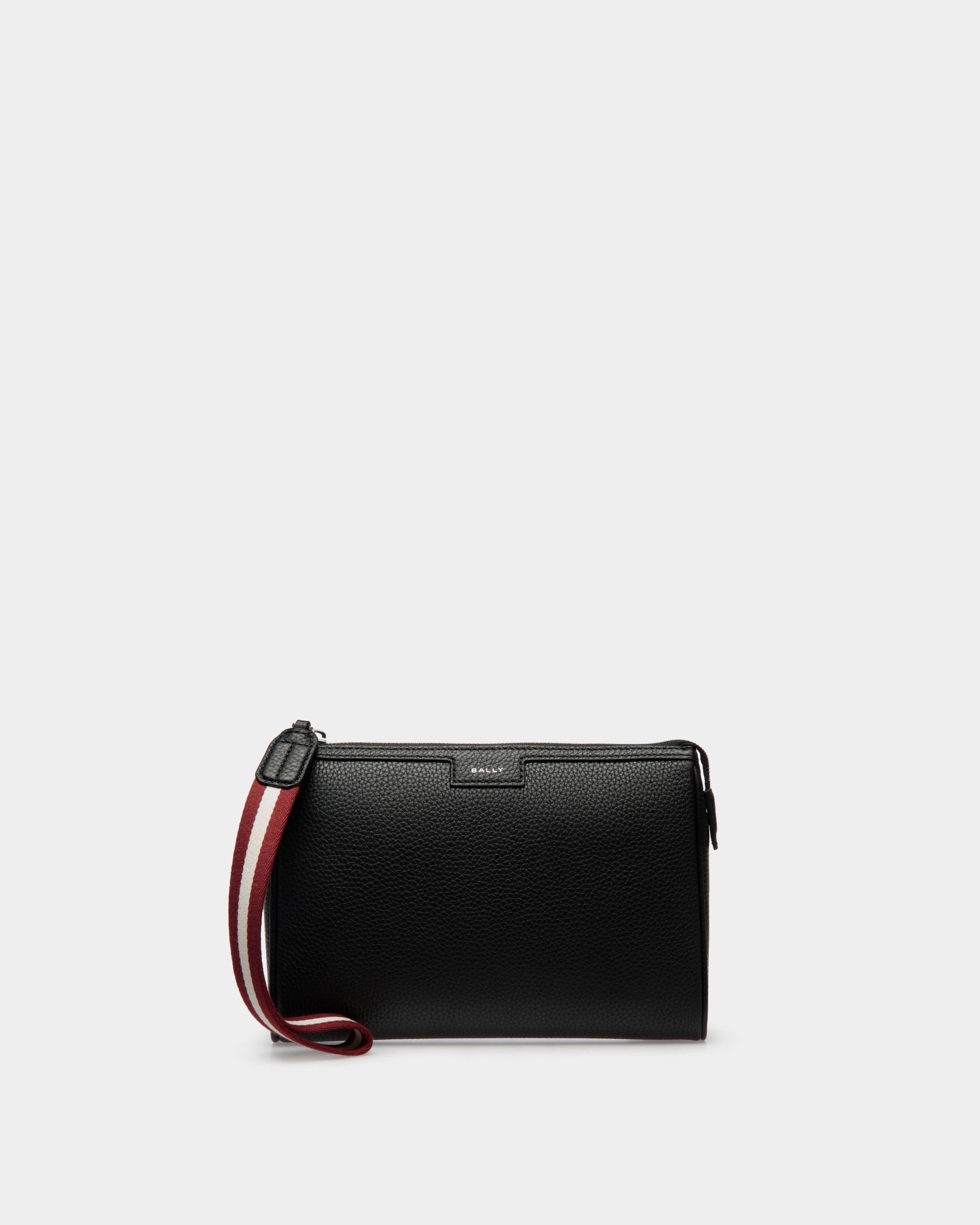 Code Pouch In Black Grained Leather - Men's - Bally - 01