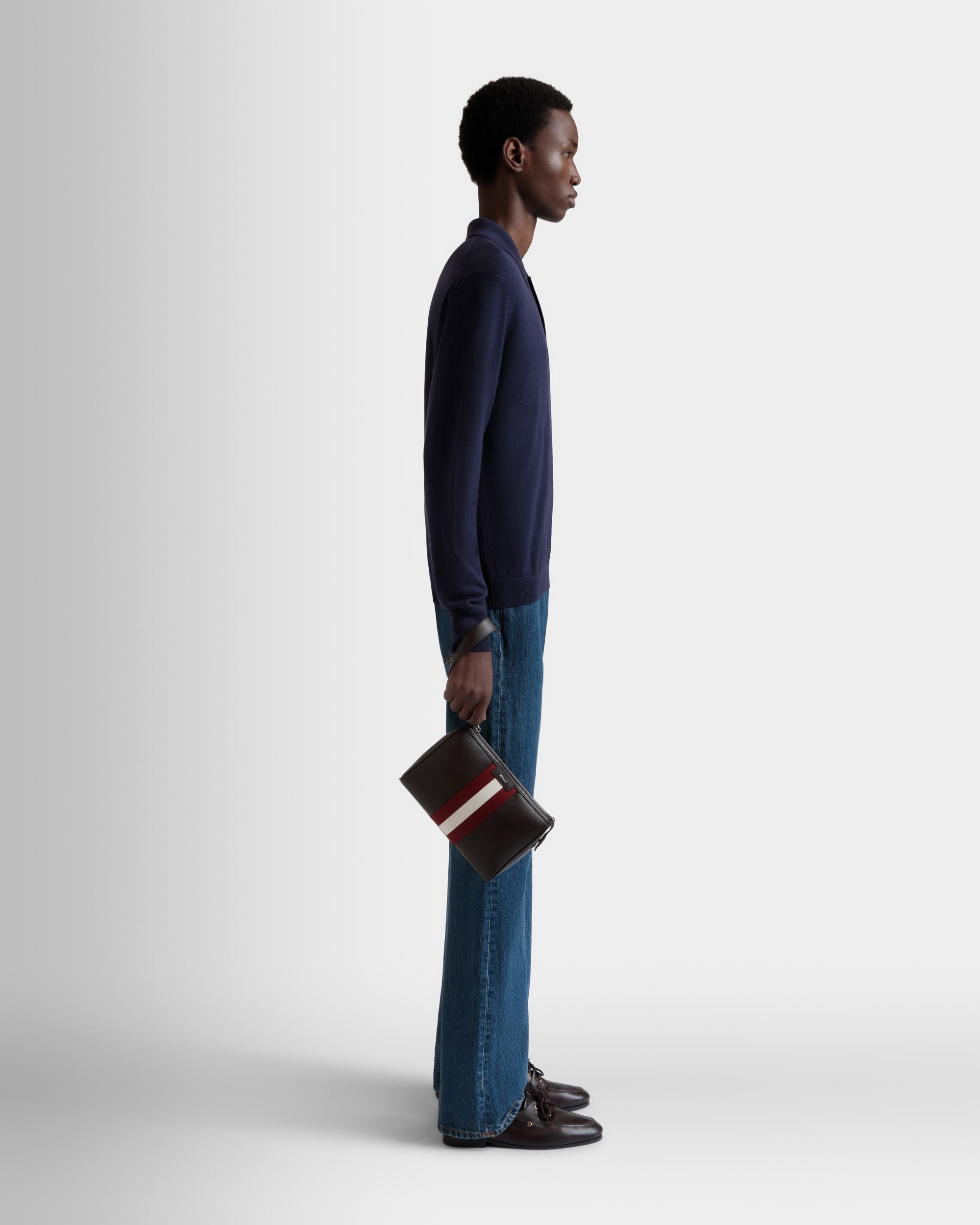 Code Pouch in Ebano Leather - Men's - Bally - 02