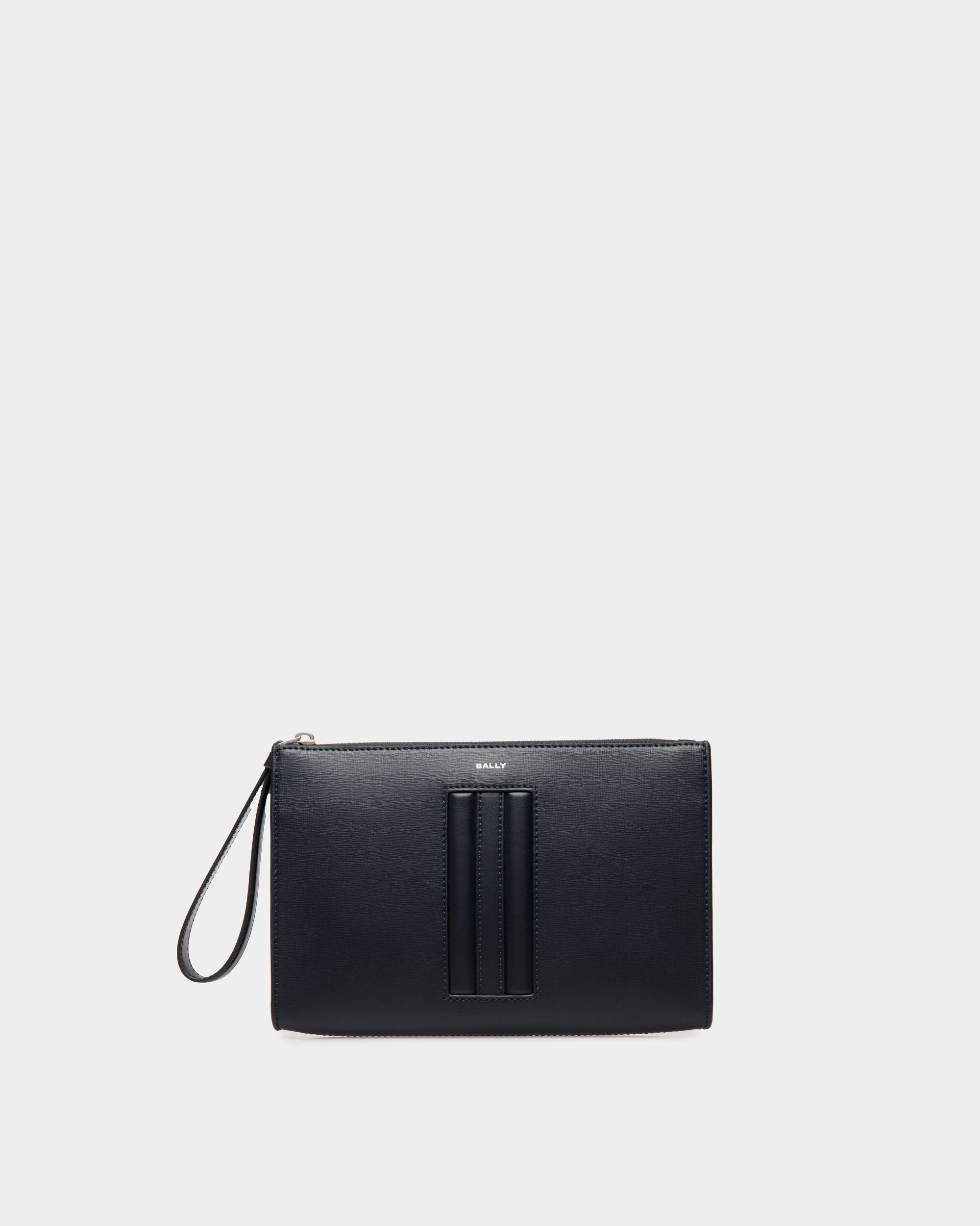 Mythos Pouch in Navy Blue Recycled Leather - Men's - Bally - 01