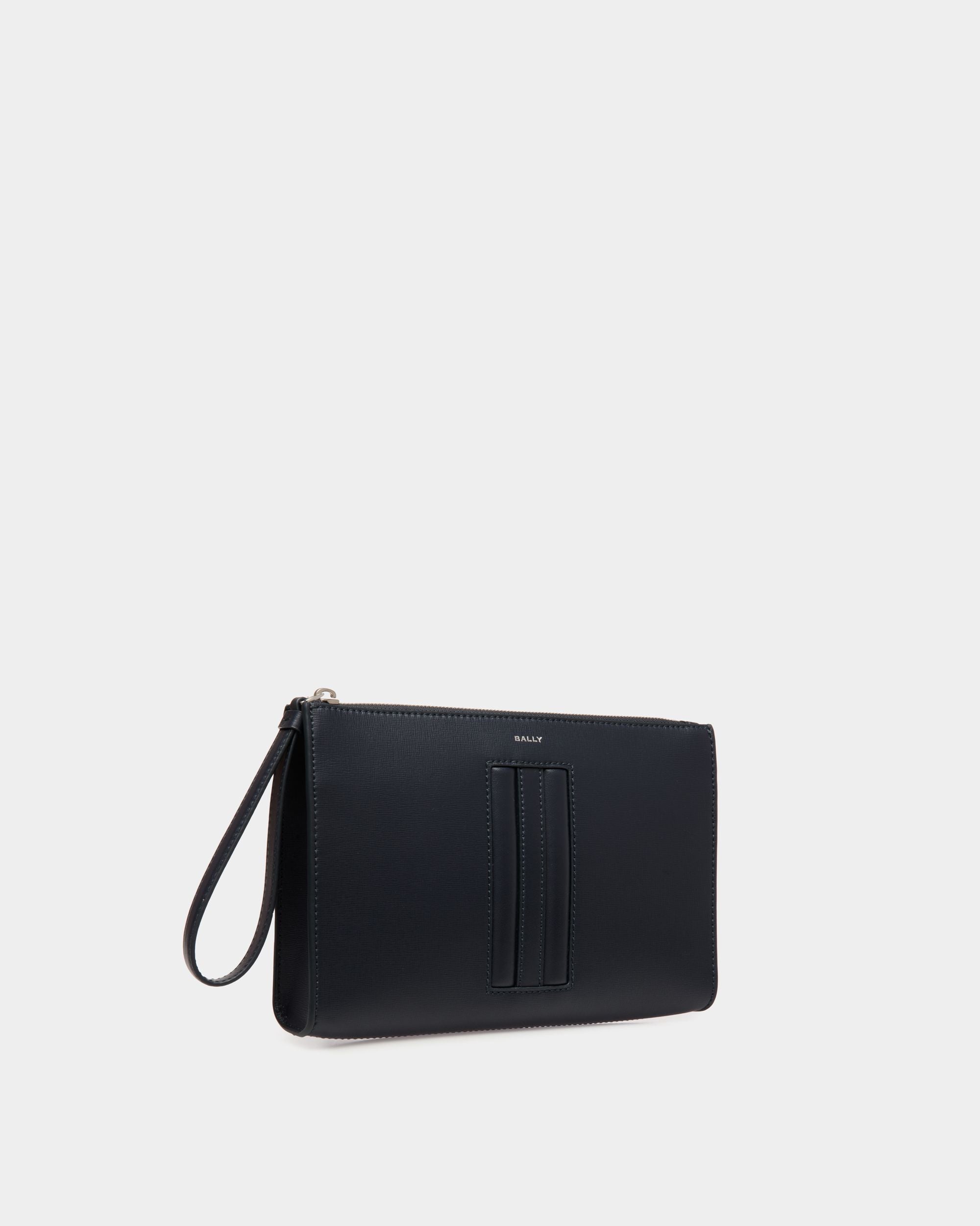 Mythos Pouch in Navy Blue Recycled Leather - Men's - Bally - 03