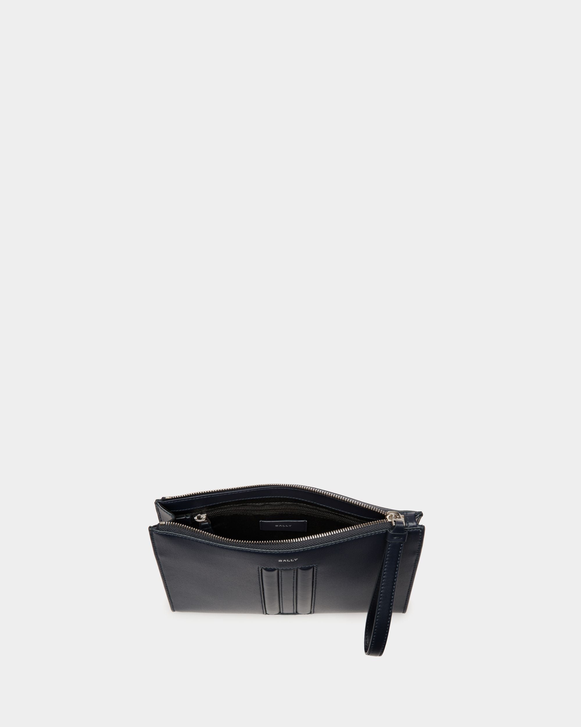 Mythos Pouch in Navy Blue Recycled Leather - Men's - Bally - 04