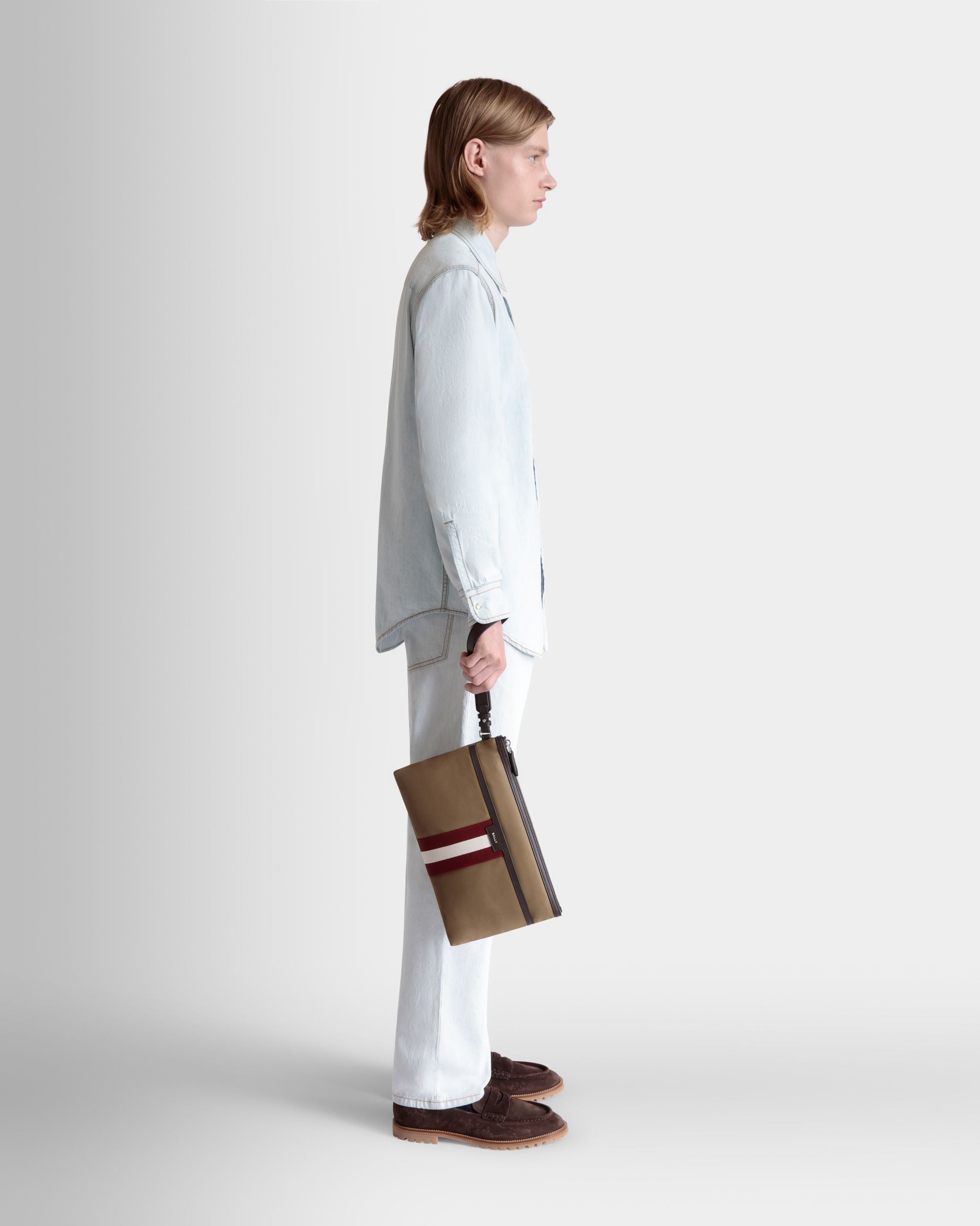 Code Pouch in Camel Nylon - Men's - Bally - 02