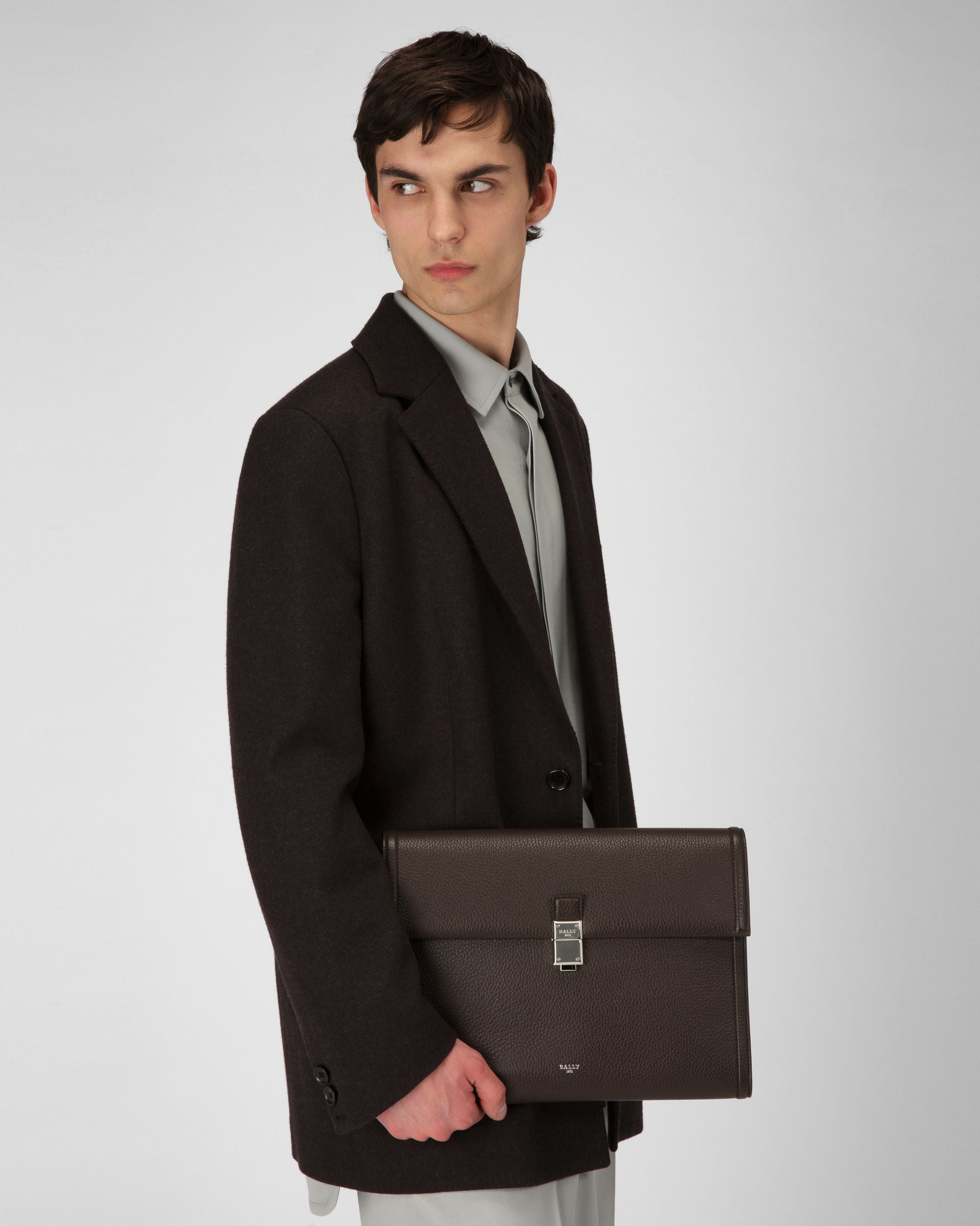 Soryan Leather Portfolio In Ebony Brown - Men's - Bally - 02