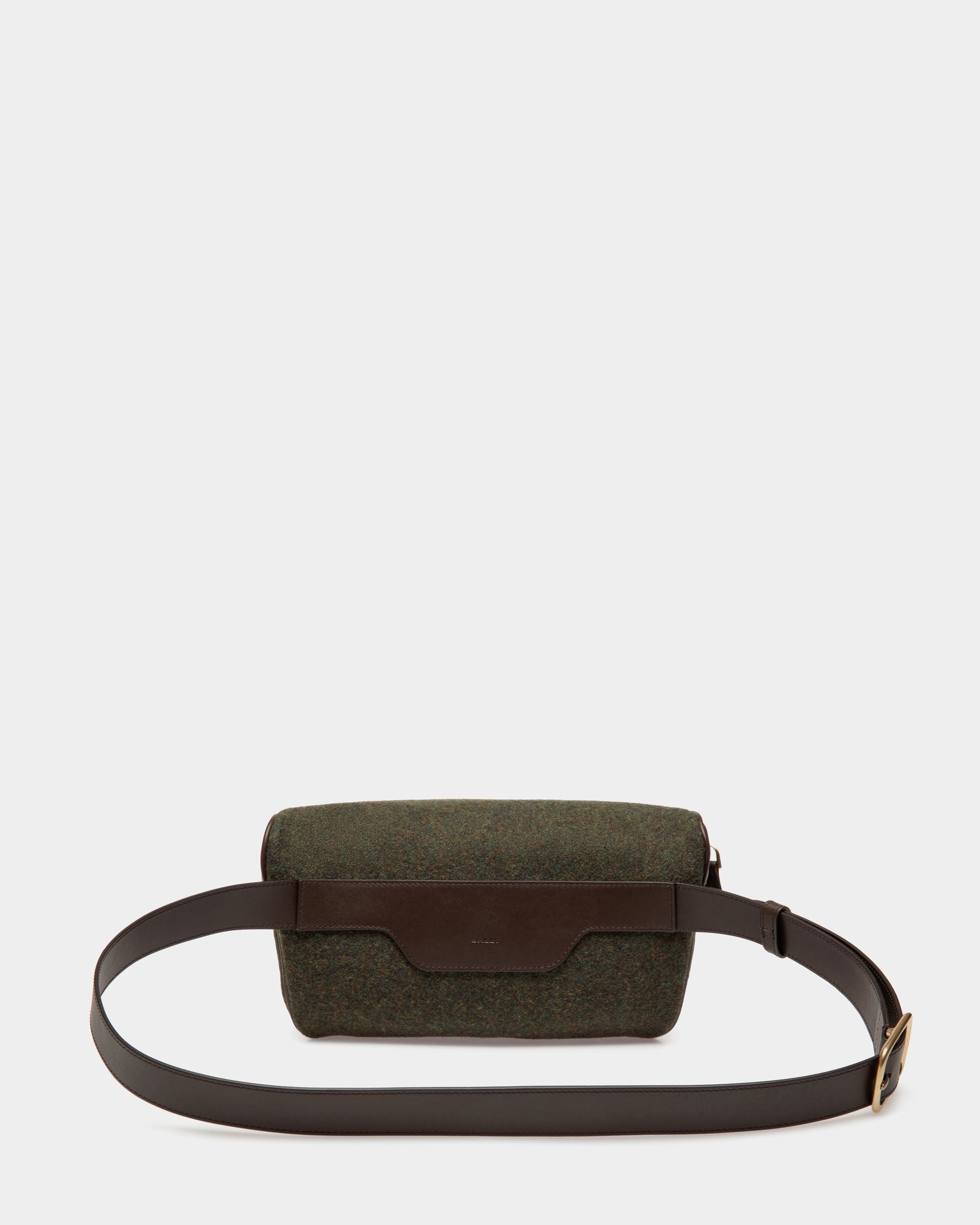 Winter Capsule Belt Bag in Dark Green Wool and Ebano Leather With Alpine Flowers - Men's - Bally - 02