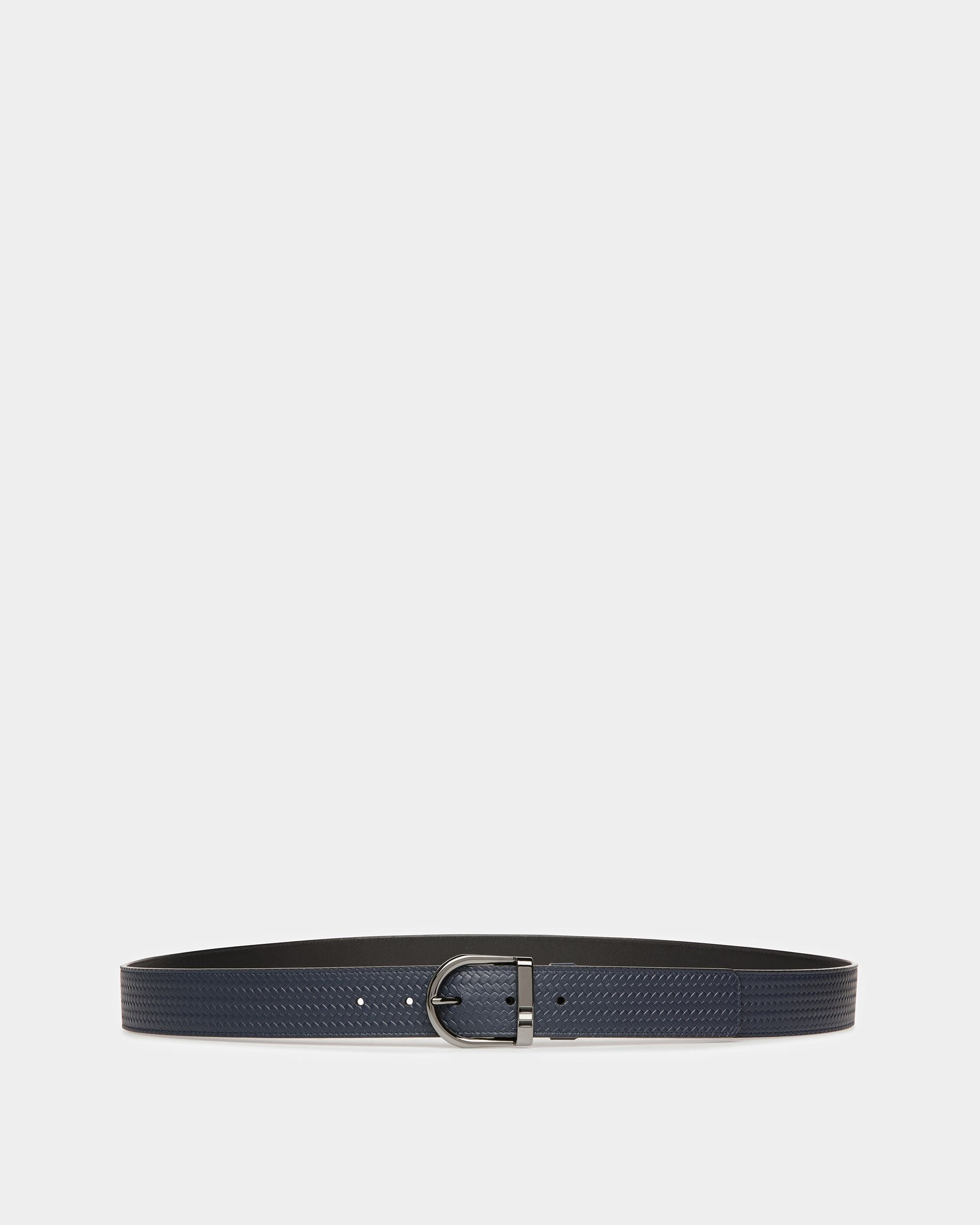 Darkon Leather Belt In Midnight Blue And Black - Men's - Bally - 01