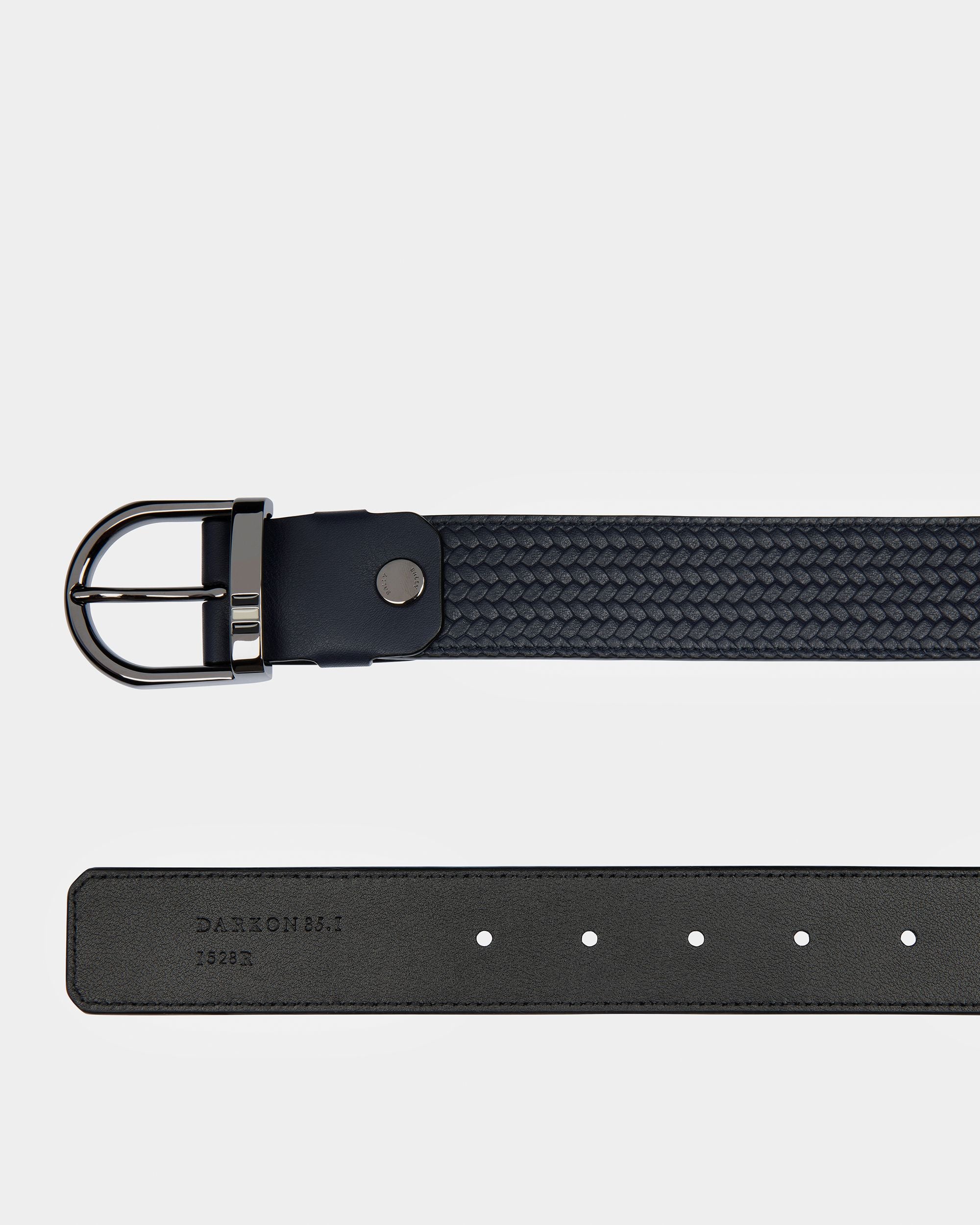 Darkon Leather Belt In Midnight Blue And Black - Men's - Bally - 02