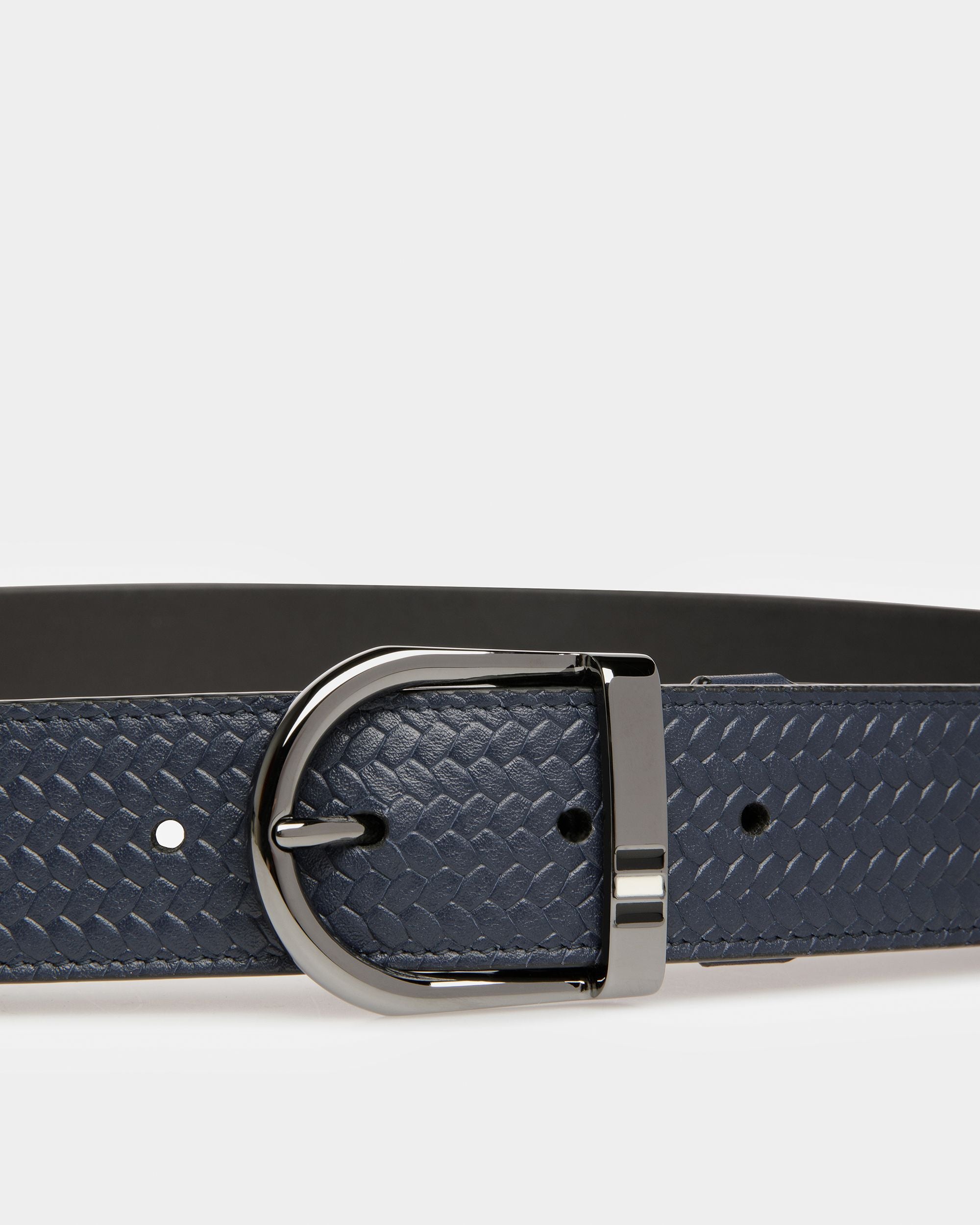 Darkon Leather Belt In Midnight Blue And Black - Men's - Bally - 03