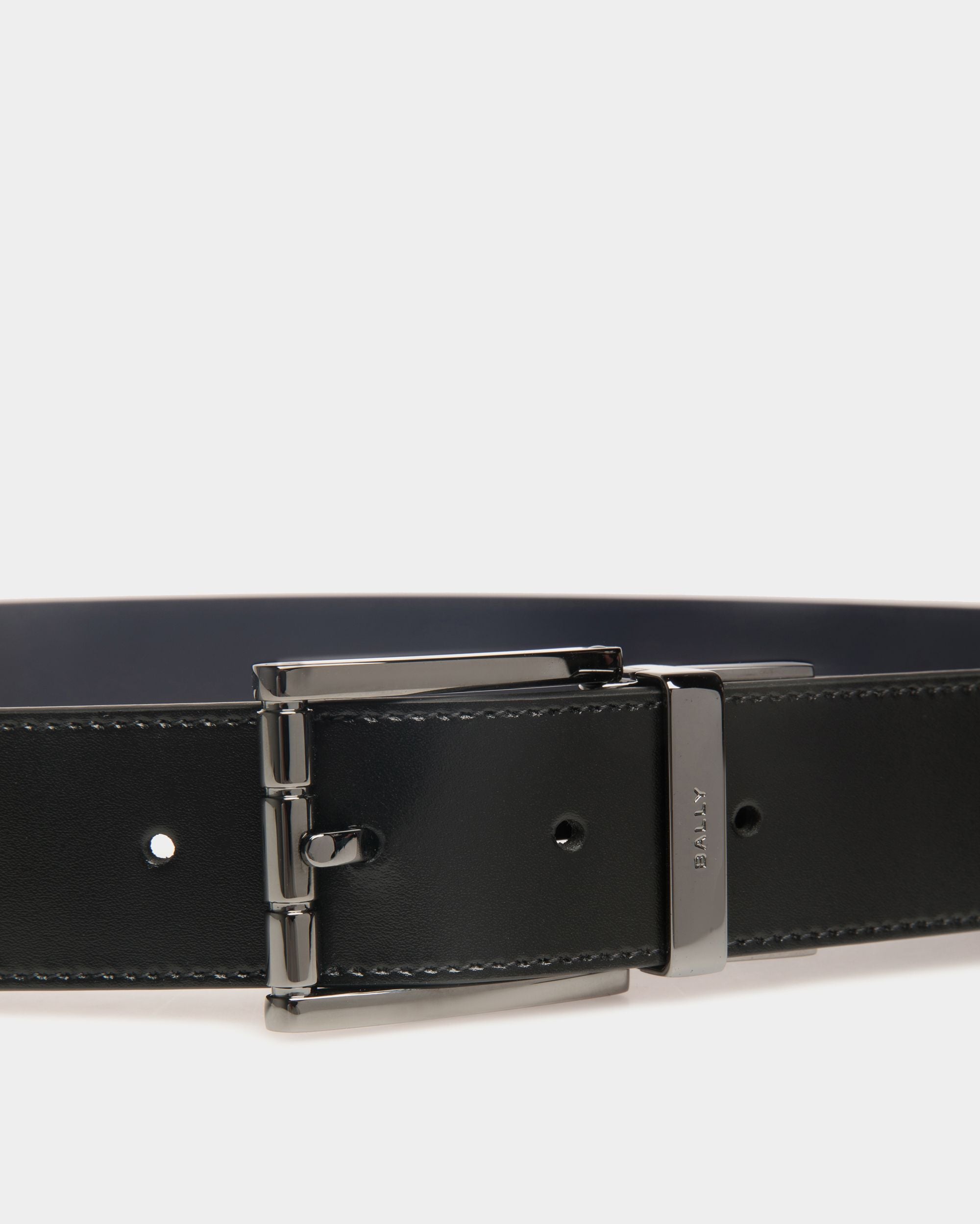 Astory 35mm Reversible And Adjustable Belt In Black And Navy Blue Leather - Men's - Bally - 03