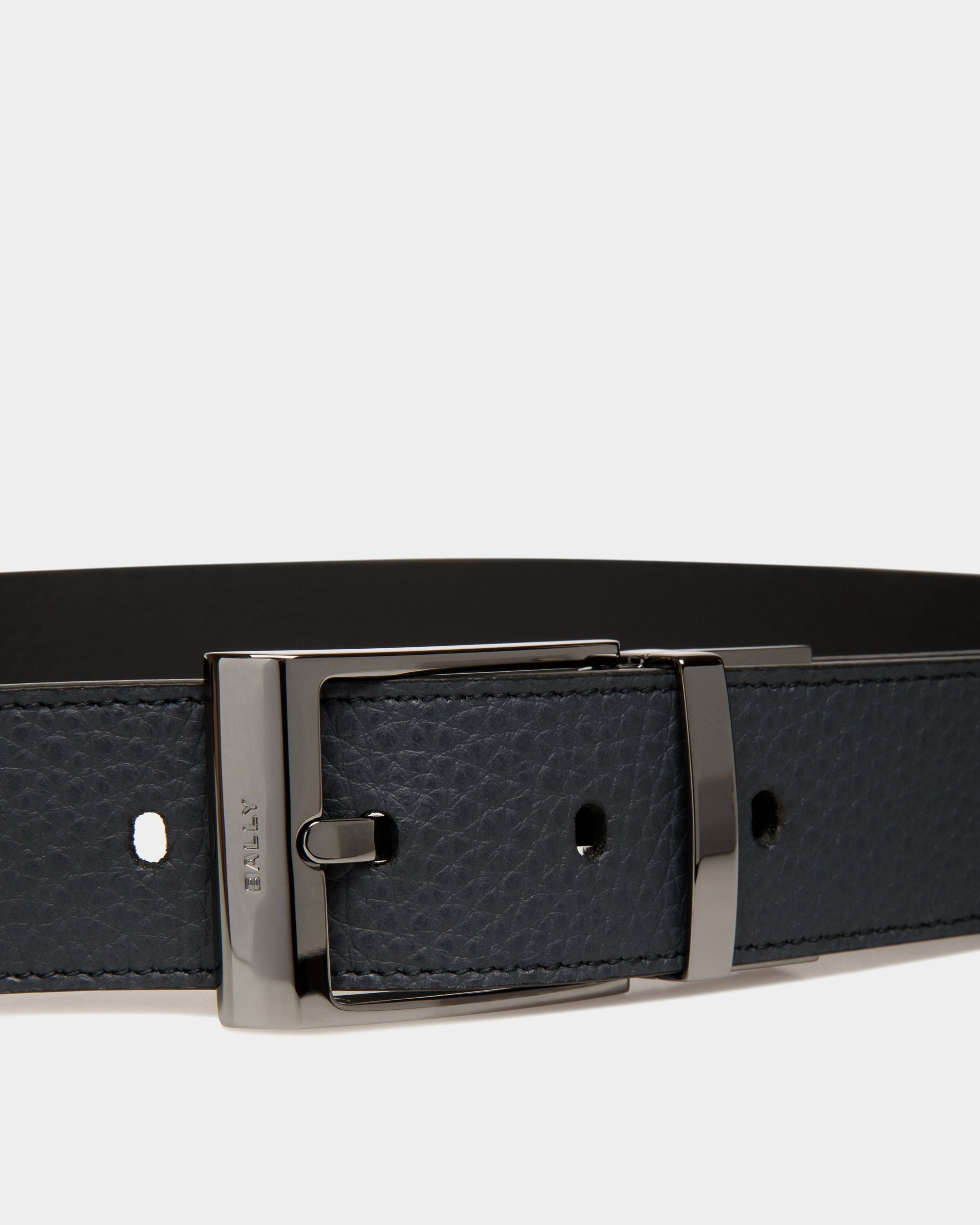 Shiffie 35mm Reversible And Adjustable Belt In Navy Blue And Black Leather - Men's - Bally - 03