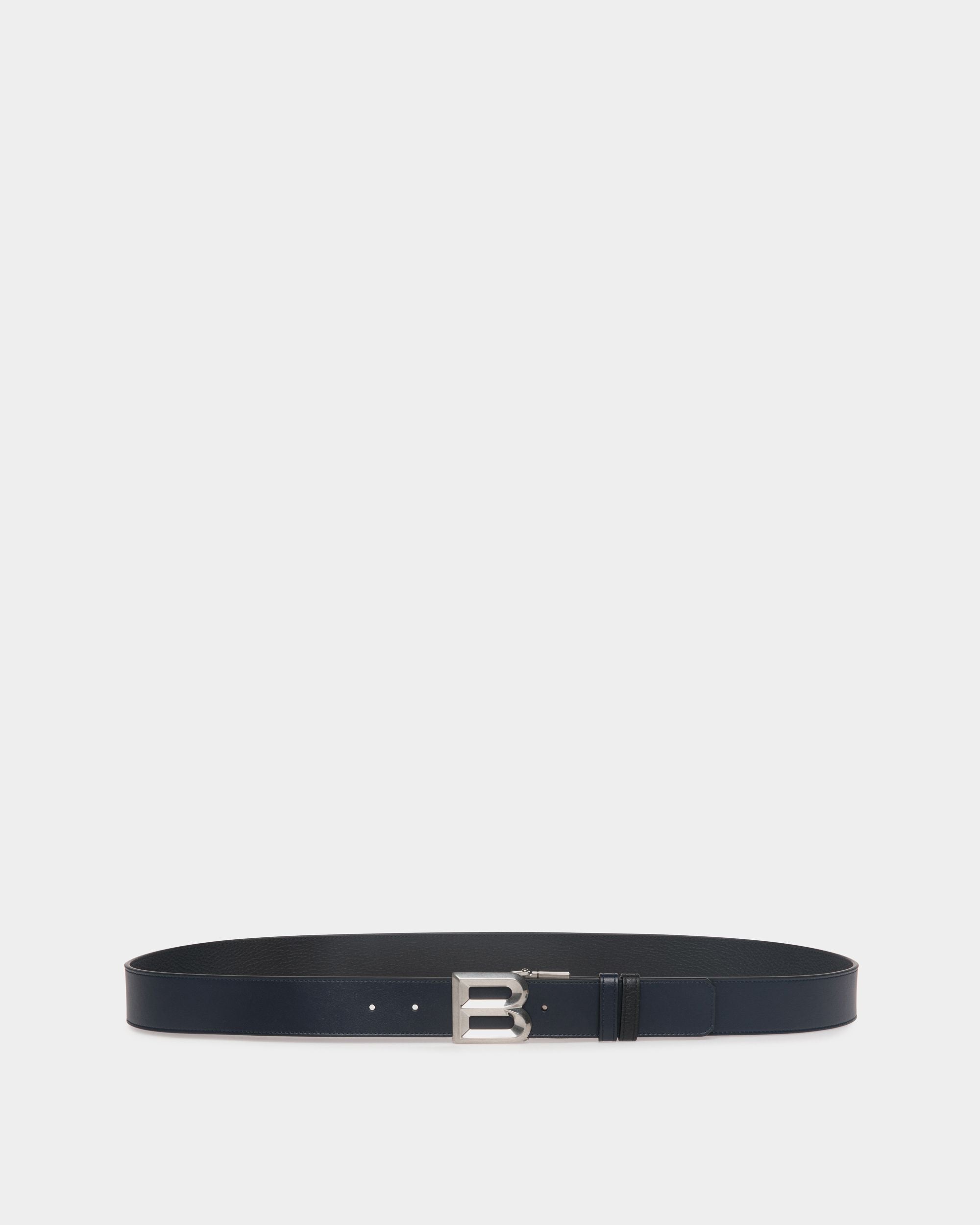 B Bold 35mm Reversible And Adjustable Belt In Navy Blue And Black Leather - Men's - Bally - 01