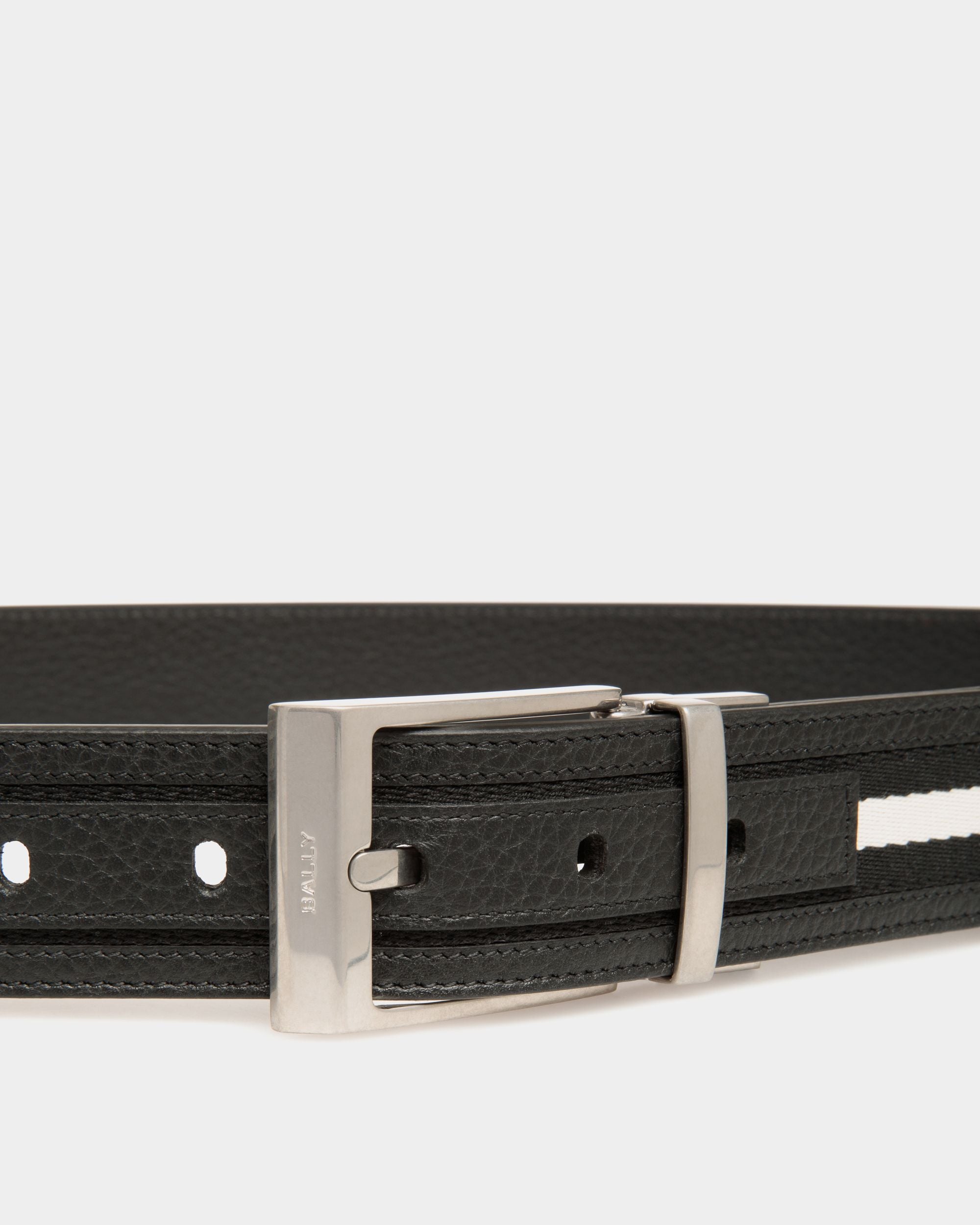 Shiffie 35mm Reversible Belt in Black and White Fabric And Leather - Men's - Bally - 03