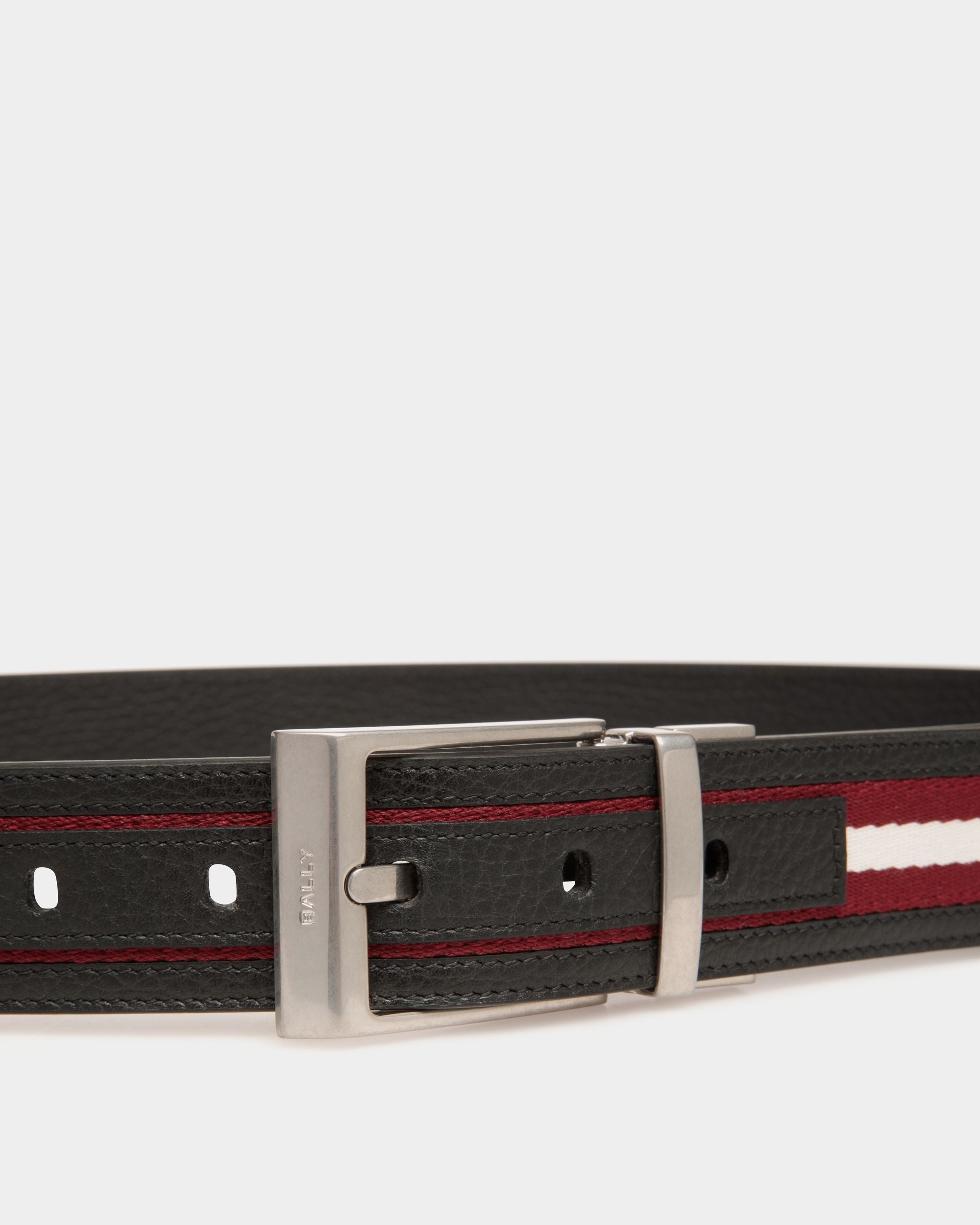 Shiffie 35mm Reversible Belt In Red, White and Black Fabric And Leather - Men's - Bally - 03