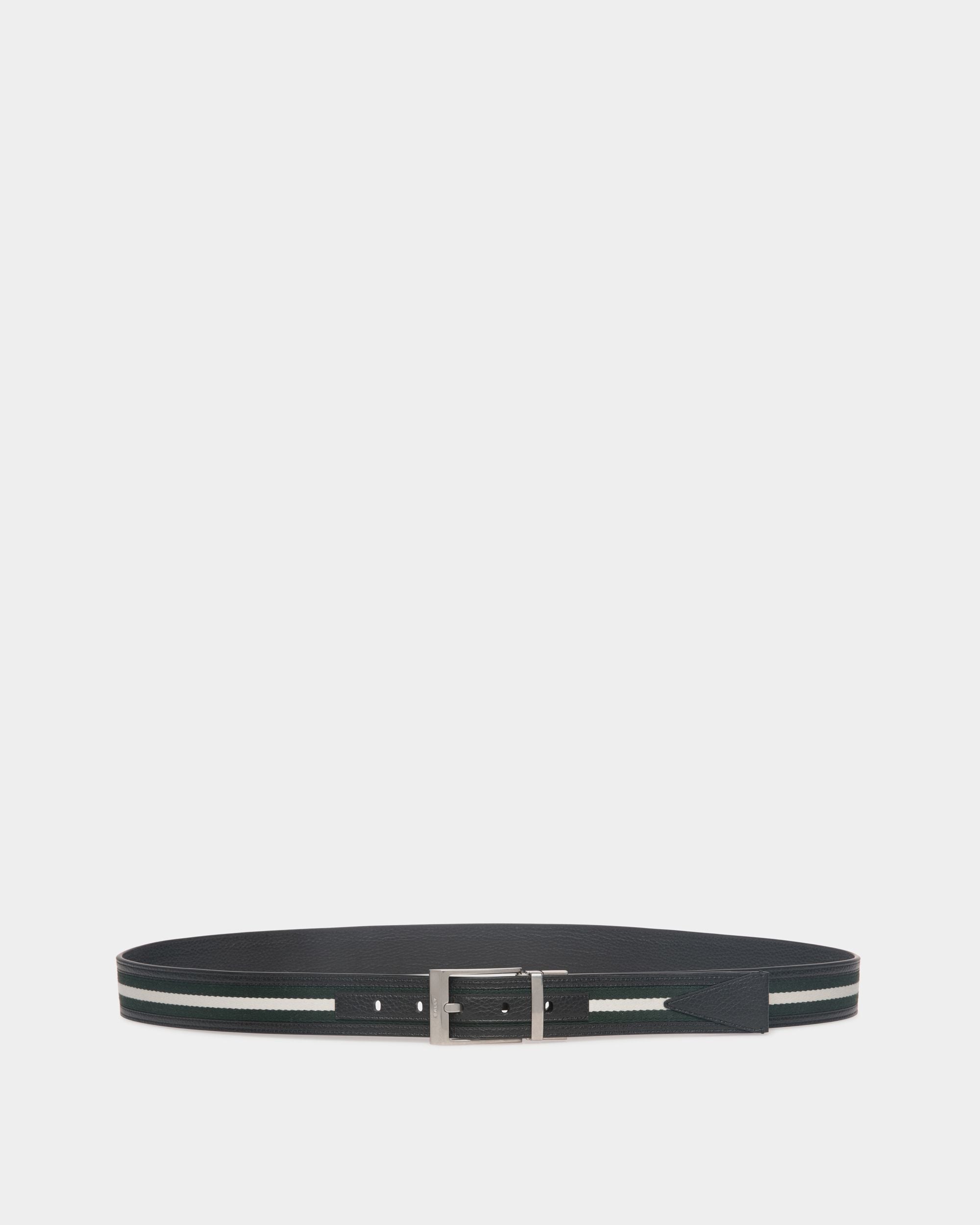 Shiffie 35mm Reversible Belt in Bottle Green And White Fabric And Leather - Men's - Bally - 01