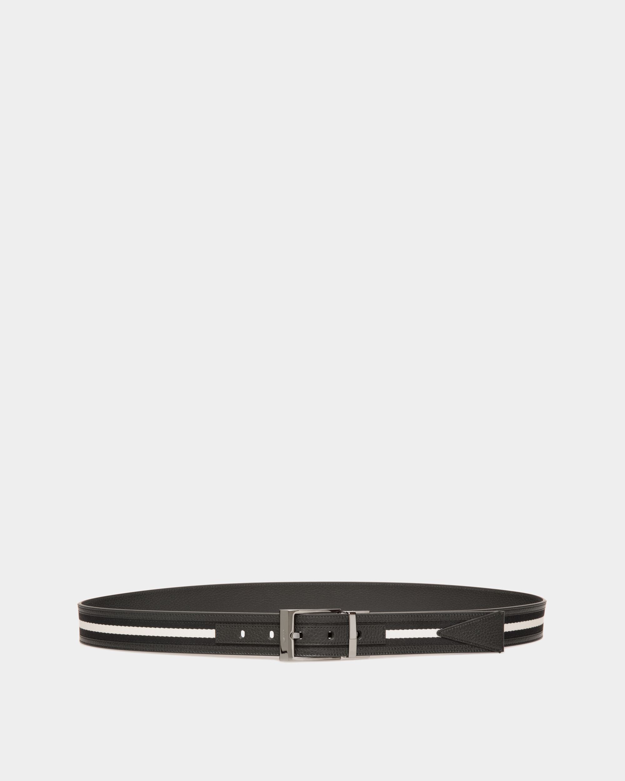 Shiffie 35mm Reversible Belt In Black And White Fabric And Leather - Men's - Bally - 01