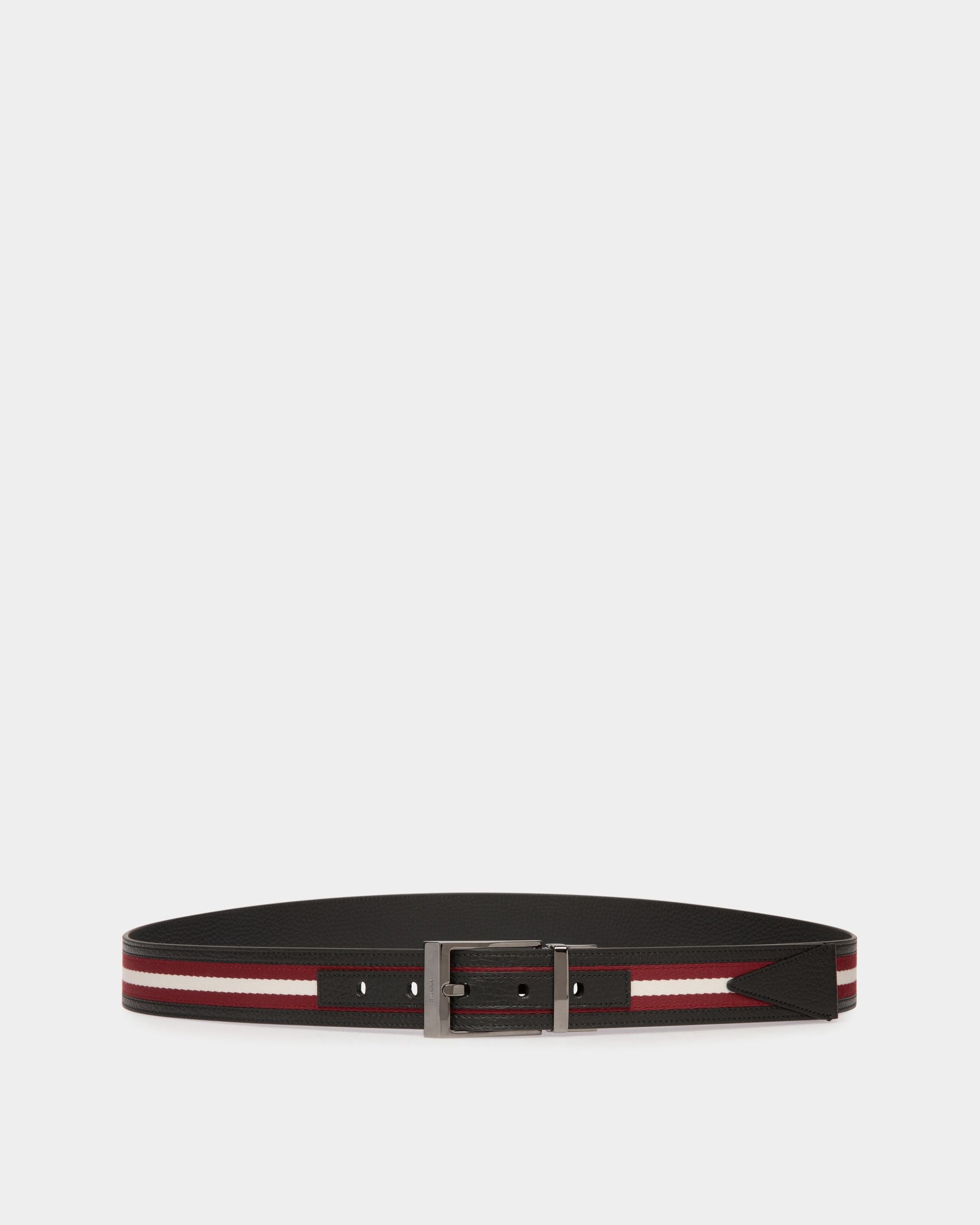 Shiffie 35mm Reversible Belt in Red and White Fabric And Black Leather - Men's - Bally - 01