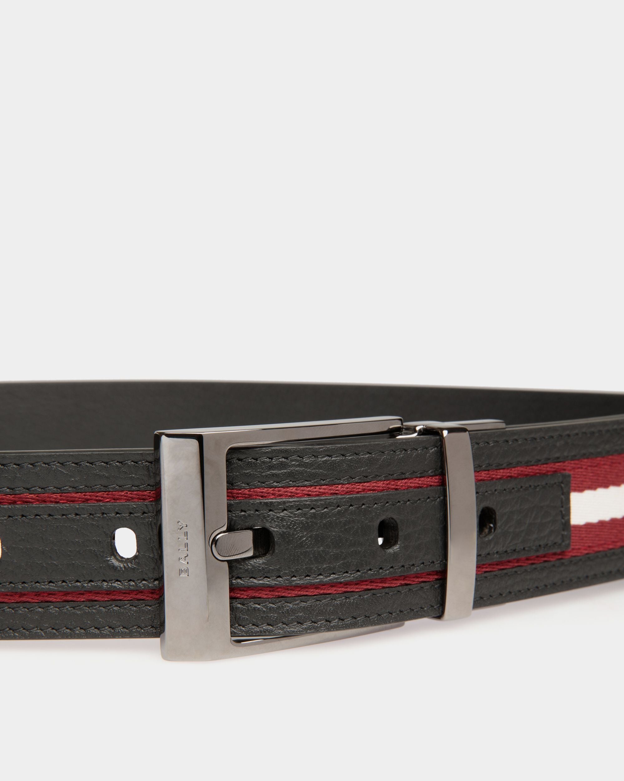 Shiffie 35mm Reversible Belt in Red and White Fabric And Black Leather - Men's - Bally - 03