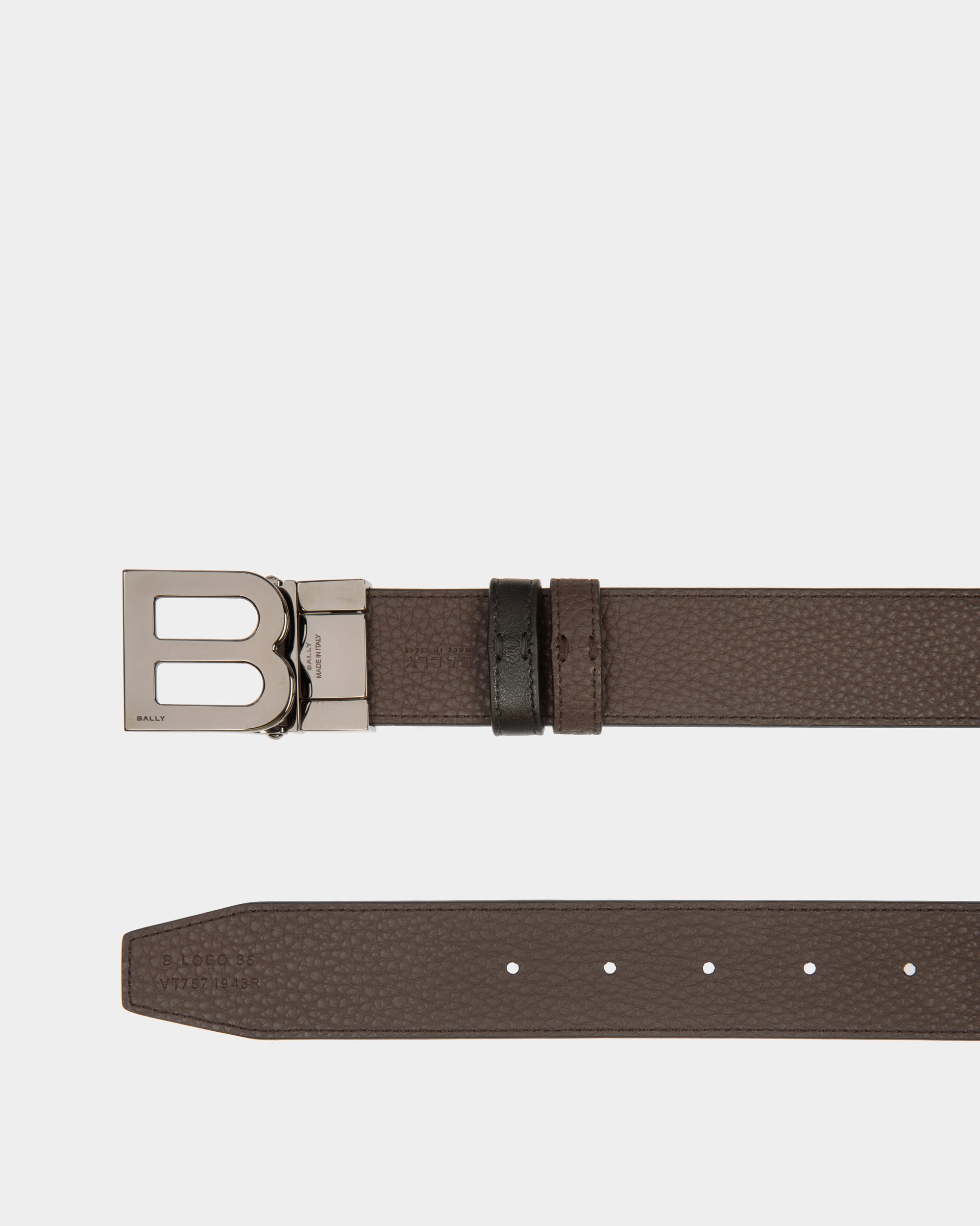 B Logo 35mm Reversible And Adjustable Belt in Black And Ebano Leather - Men's - Bally - 03