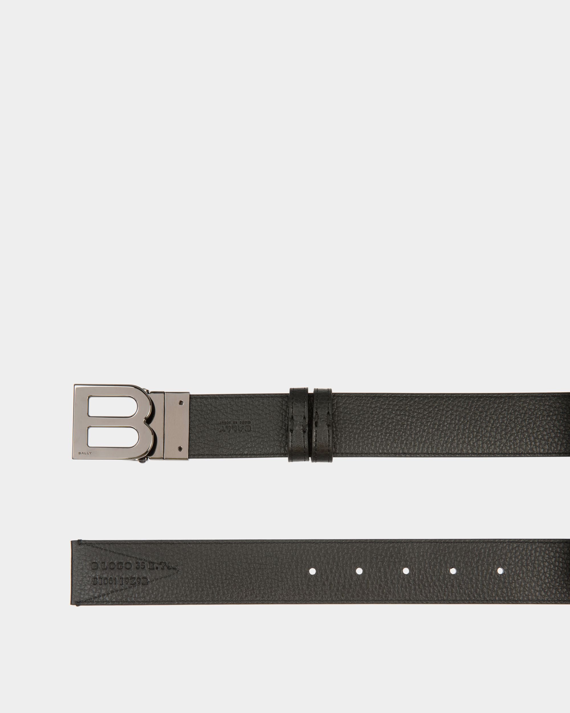B Logo 35mm Reversible Belt in Navy Blue and Light Blue Fabric And Leather - Men's - Bally - 02