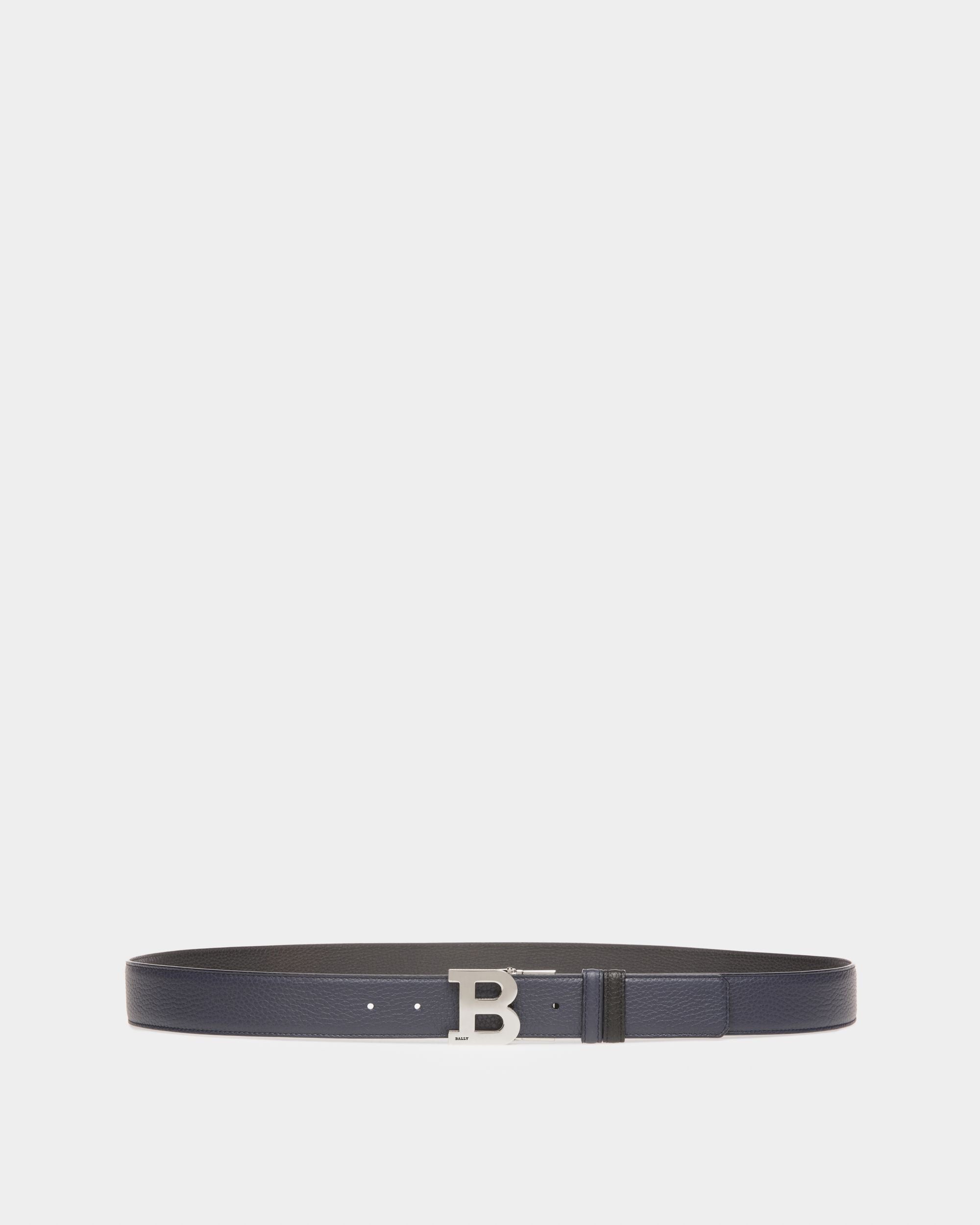 B Buckle Leather 35Mm Belt In Navy & Black - Men's - Bally - 01