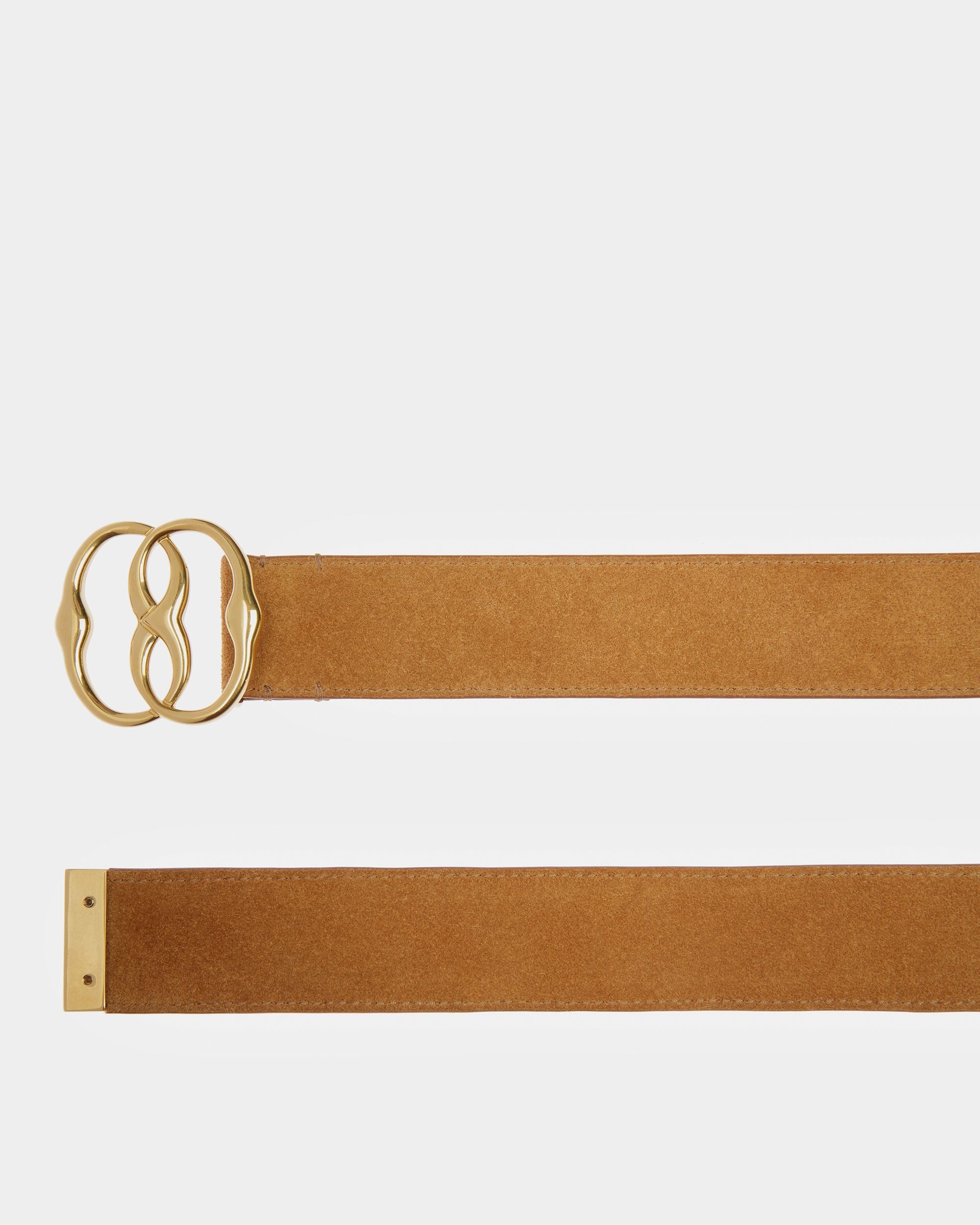 Emblem 35 mm Belt in Beige Suede - Men's - Bally - 02
