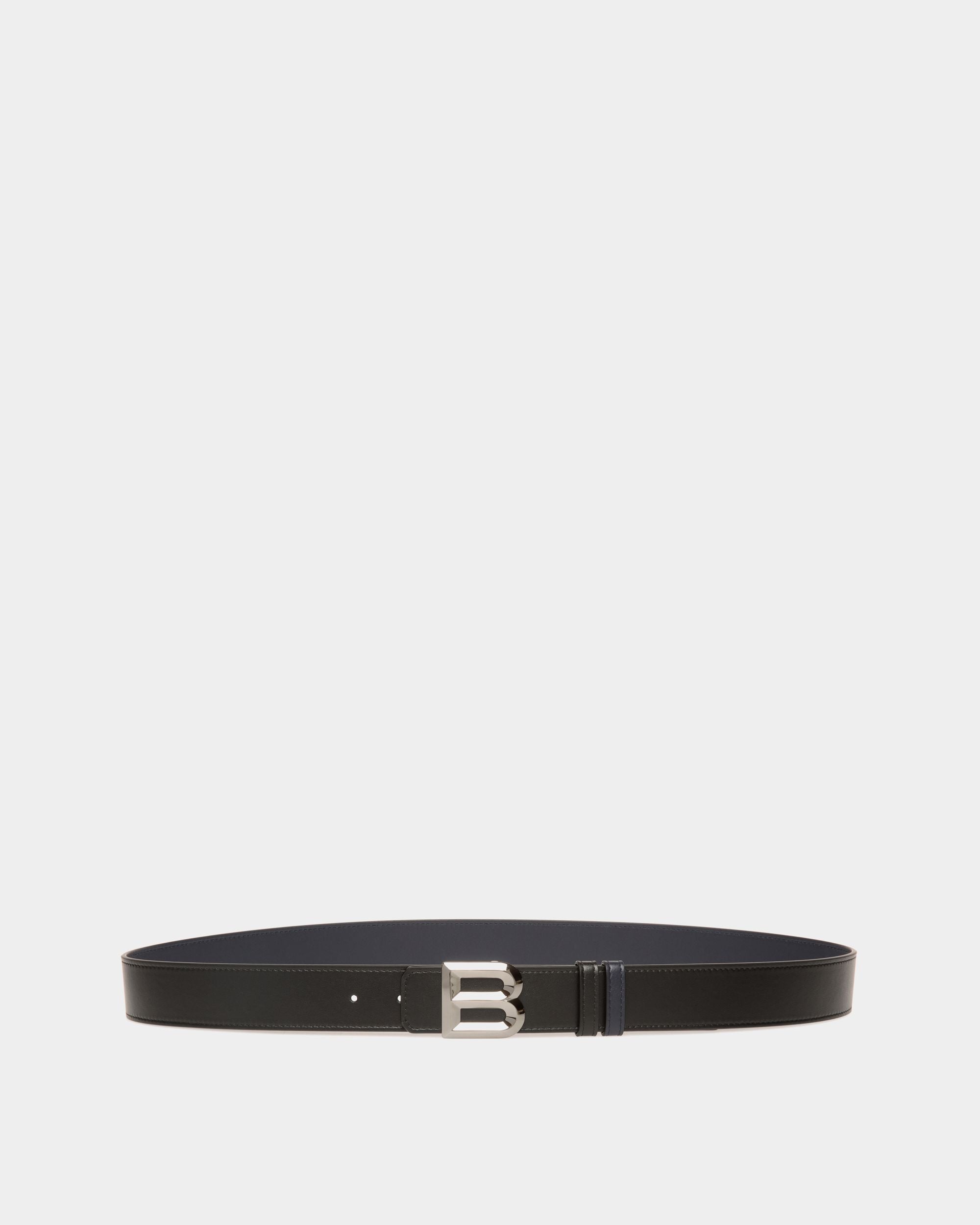B Bold 35mm Reversible Belt in Black And Navy Blue Leather - Men's - Bally - 01