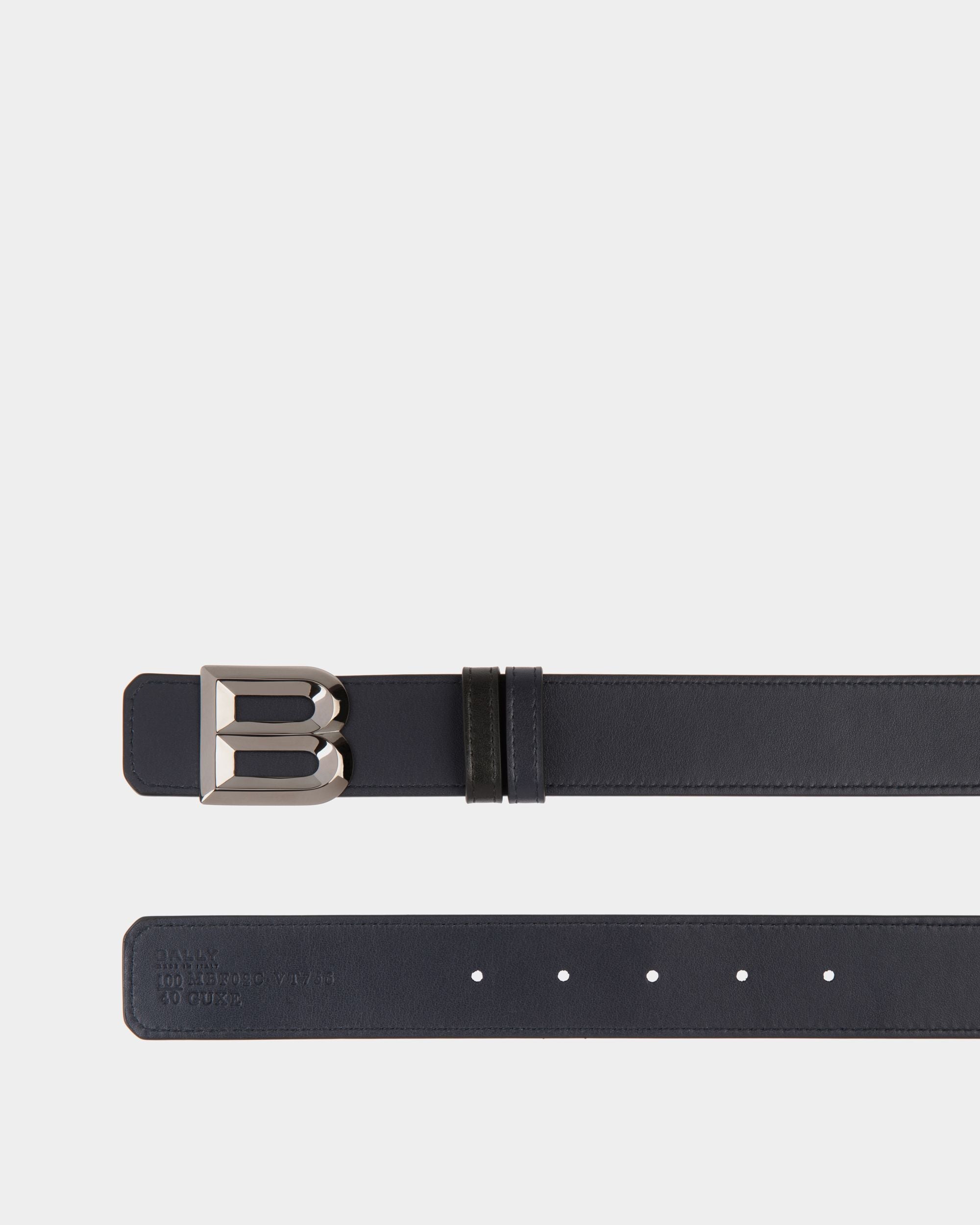 B Bold 35mm Reversible Belt in Black And Navy Blue Leather - Men's - Bally - 02