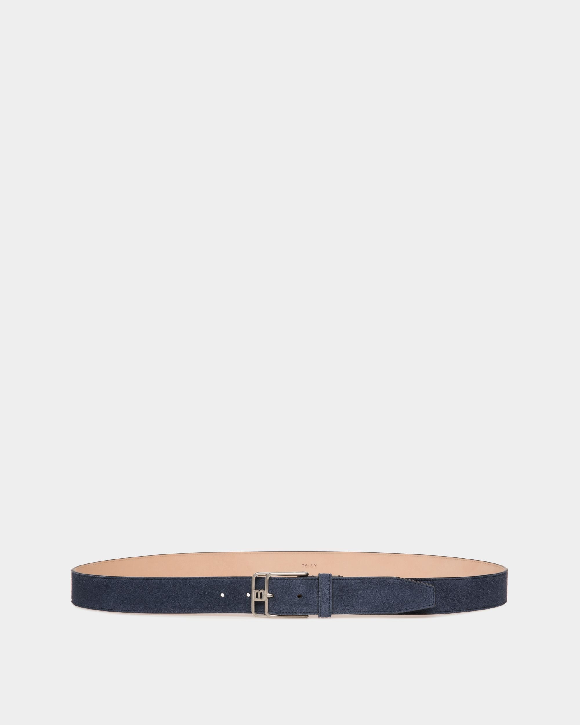 Brett 35mm Belt In Navy Blue Suede Leather - Men's - Bally - 01