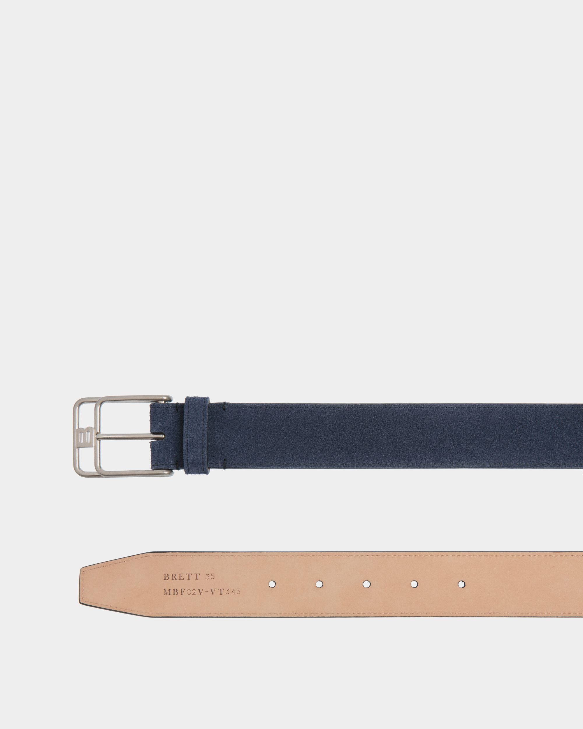 Brett 35mm Belt In Navy Blue Suede Leather - Men's - Bally - 02