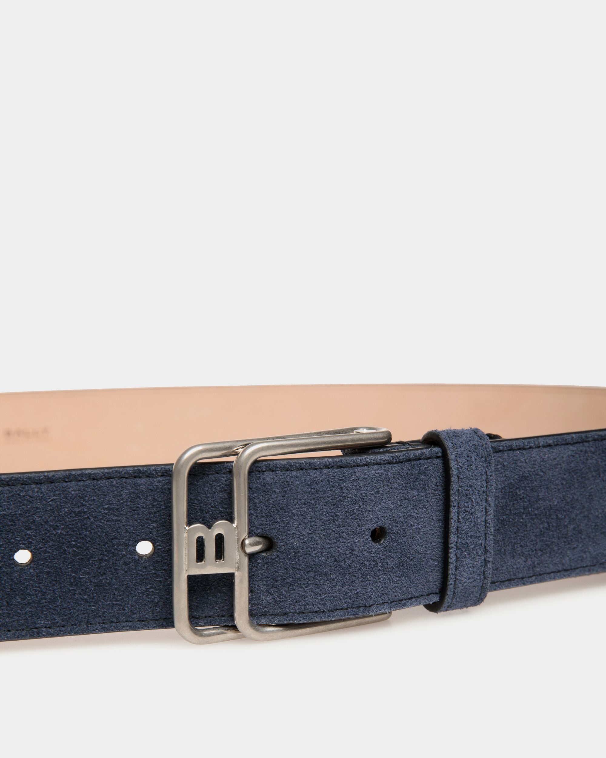 Brett 35mm Belt In Navy Blue Suede Leather - Men's - Bally - 03