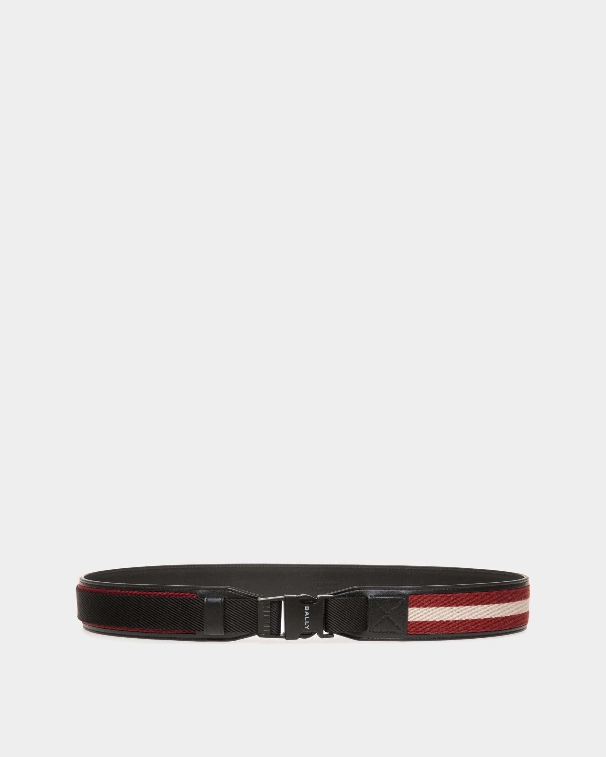 Tobyn 40Mm Belt In Red, White And Black Fabric And Leather - Men's - Bally - 01