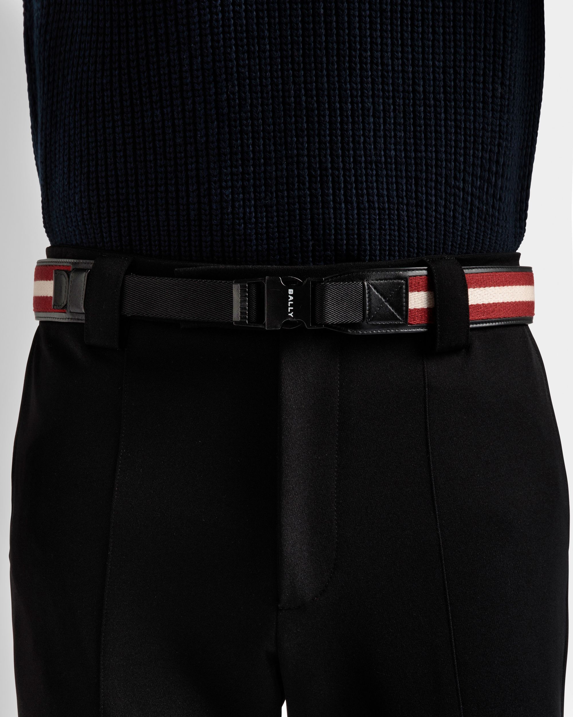 Tobyn 40Mm Belt In Red, White And Black Fabric And Leather - Men's - Bally - 03