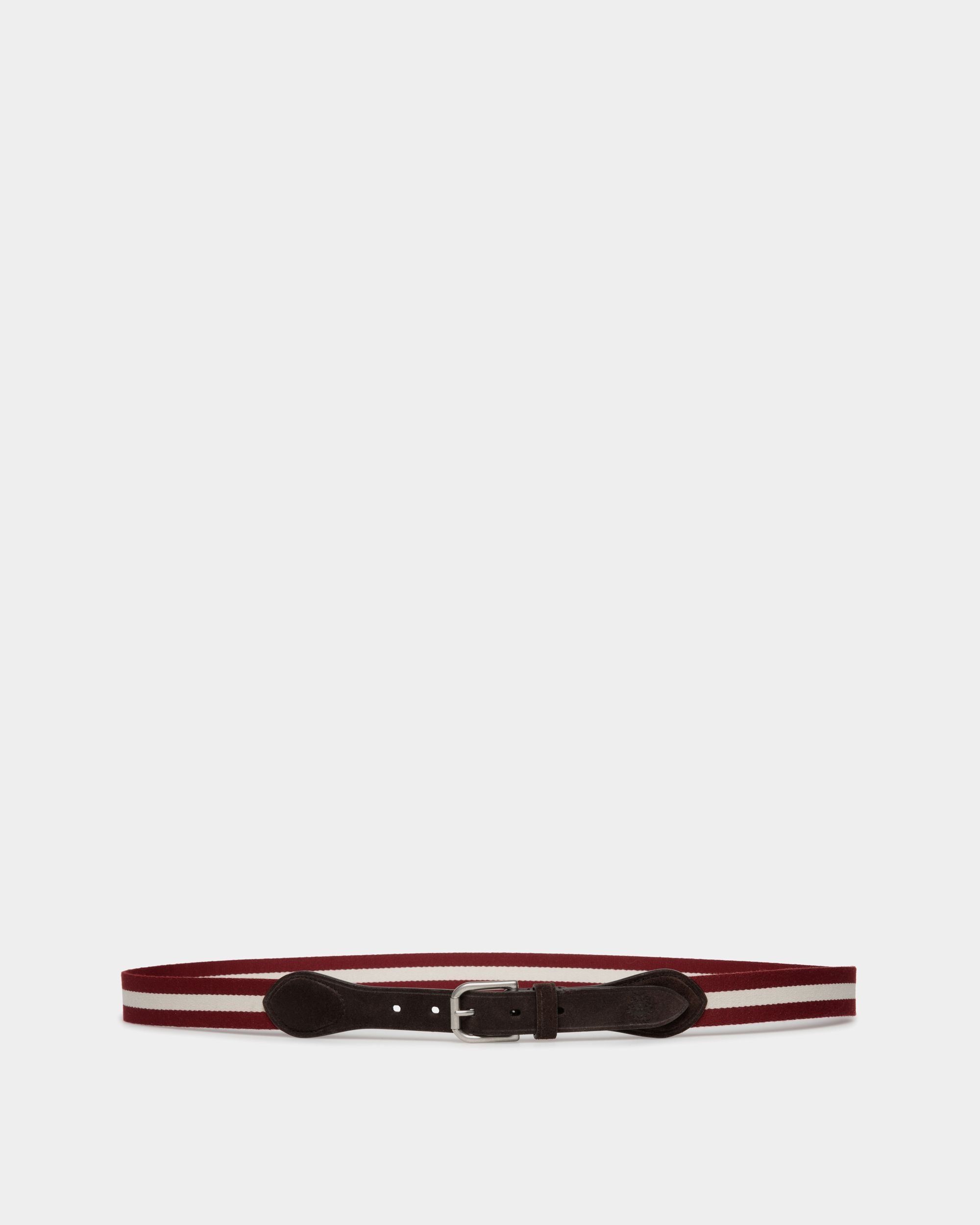 Melvin 35mm Belt in Red and White Fabric And Suede - Men's - Bally - 01