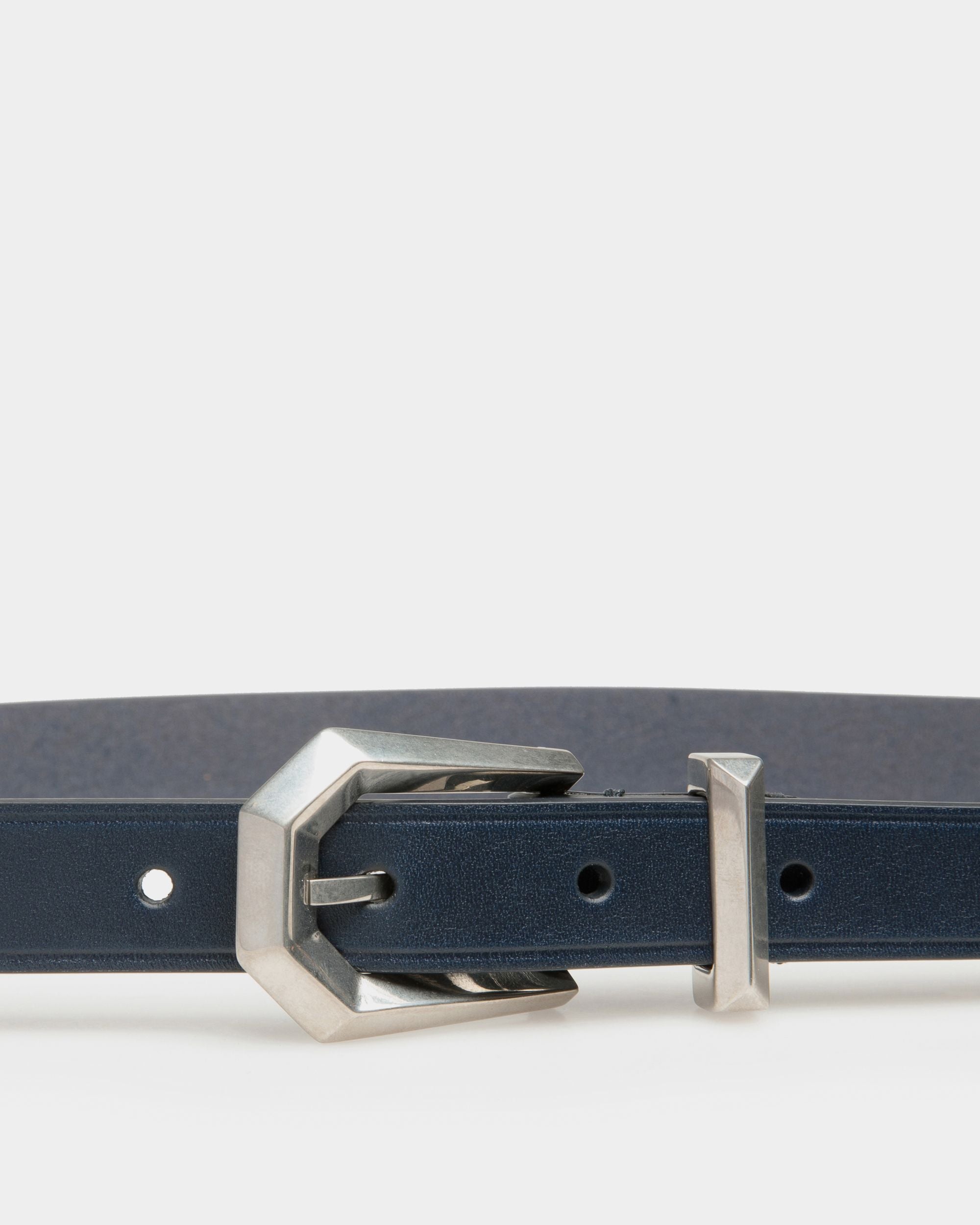 Prisma 20mm Belt in Navy Blue Leather - Men's - Bally - 03