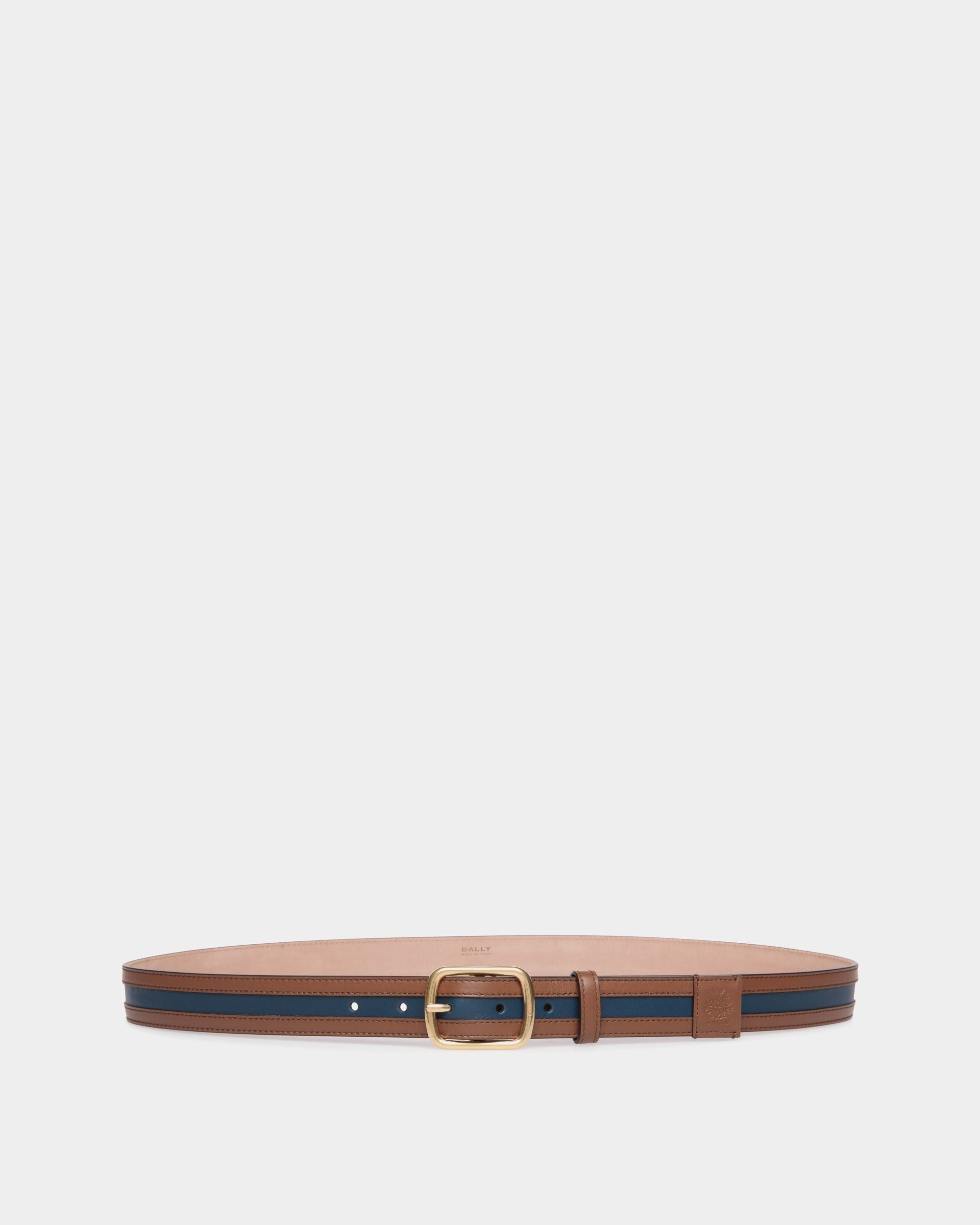 Orson 30mm Belt in Brown And Navy Blue Leather - Men's - Bally - 01