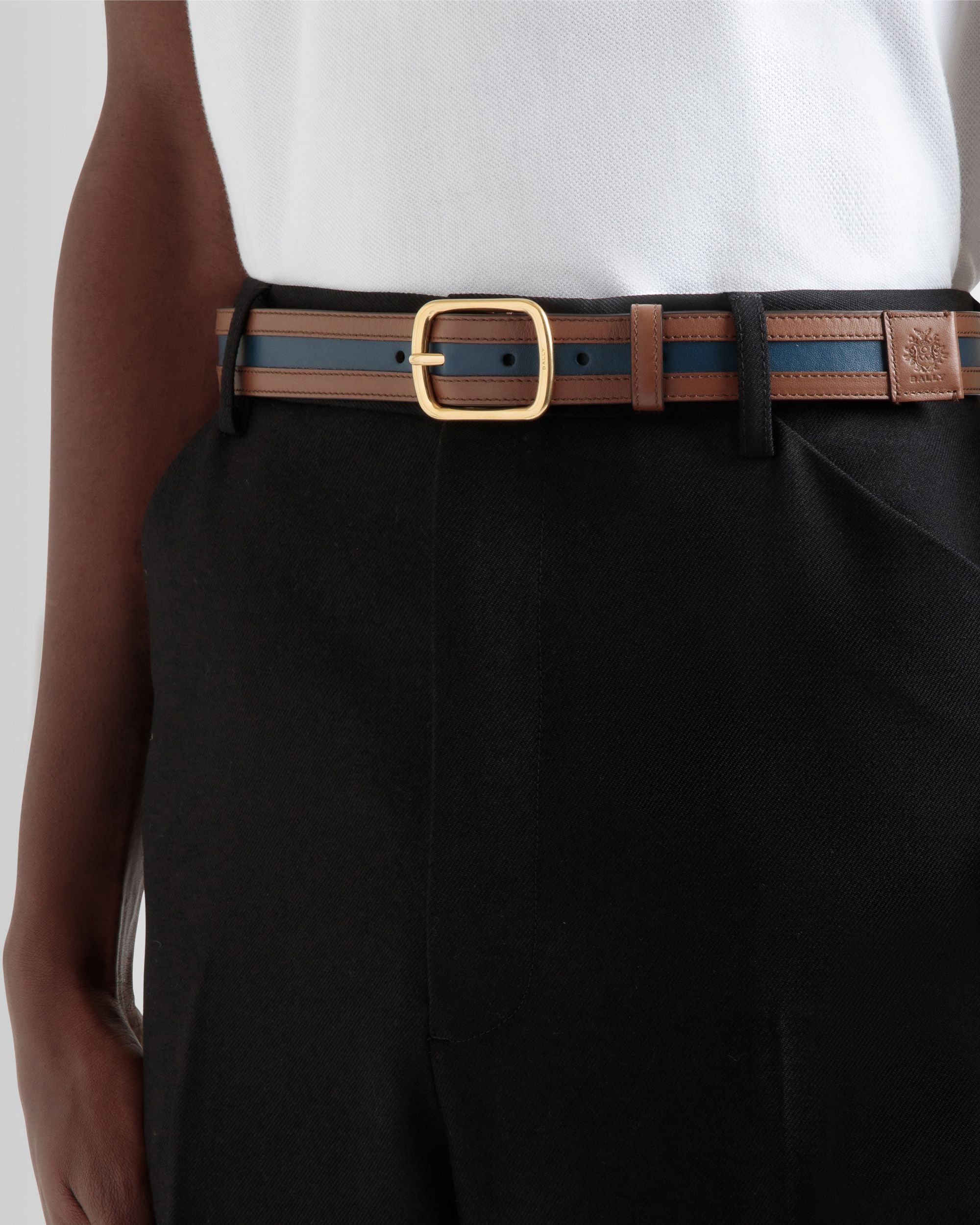 Orson 30mm Belt in Brown And Navy Blue Leather - Men's - Bally - 04