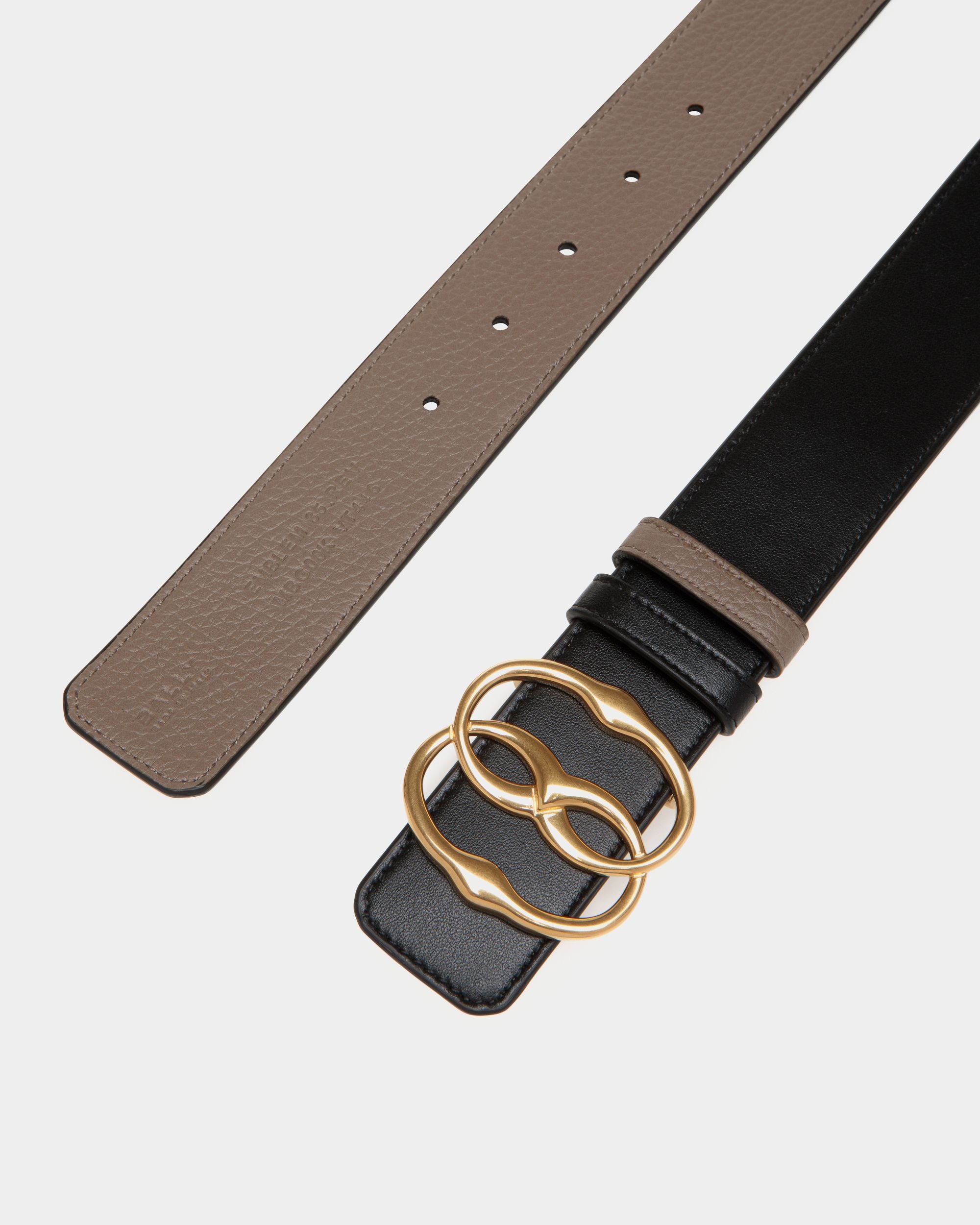 Emblem 35mm Reversible Belt in Taupe And Black Leather - Men's - Bally - 02