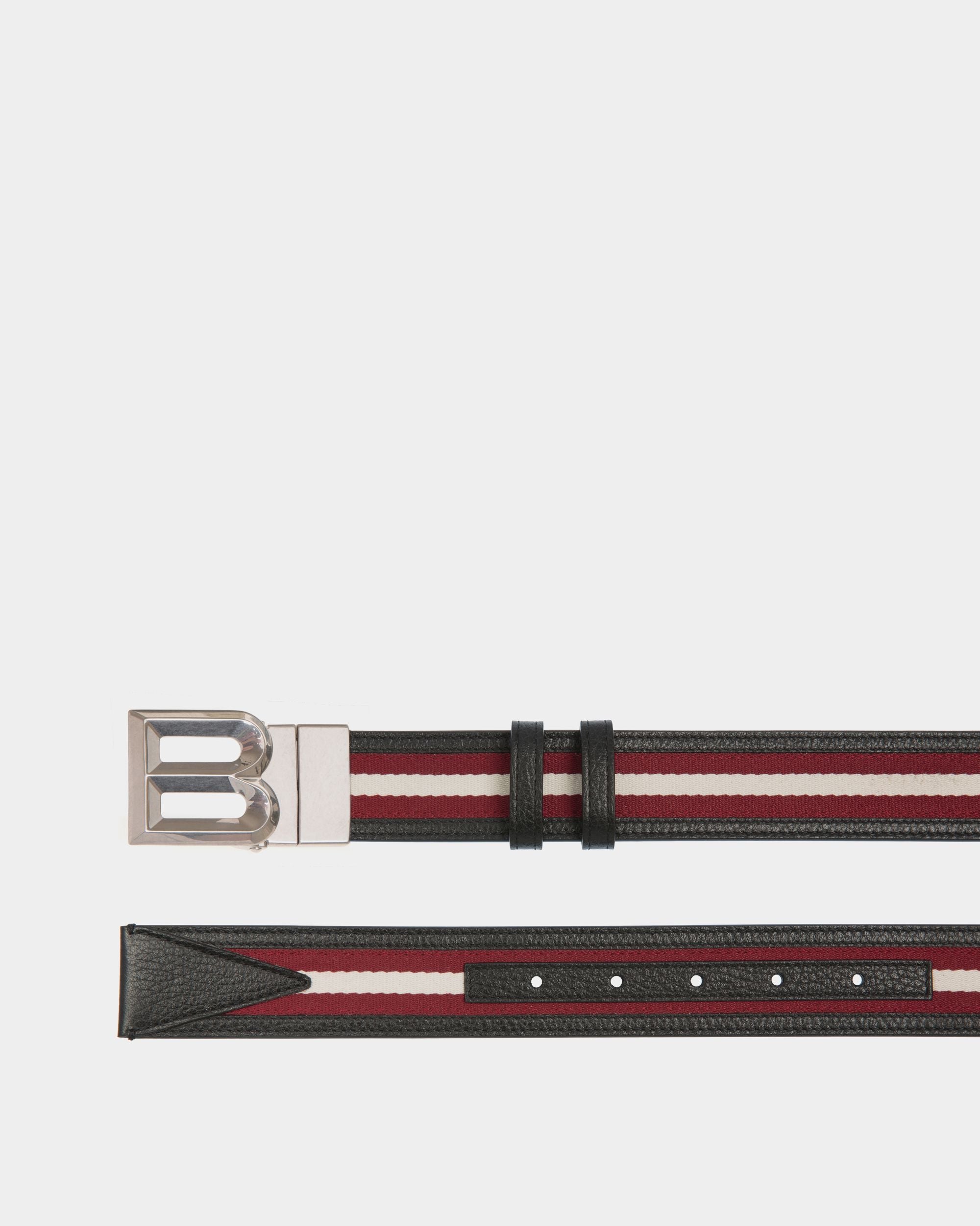 B Bold 35mm Reversible Belt in Red White Red Fabric And Leather - Men's - Bally - 02