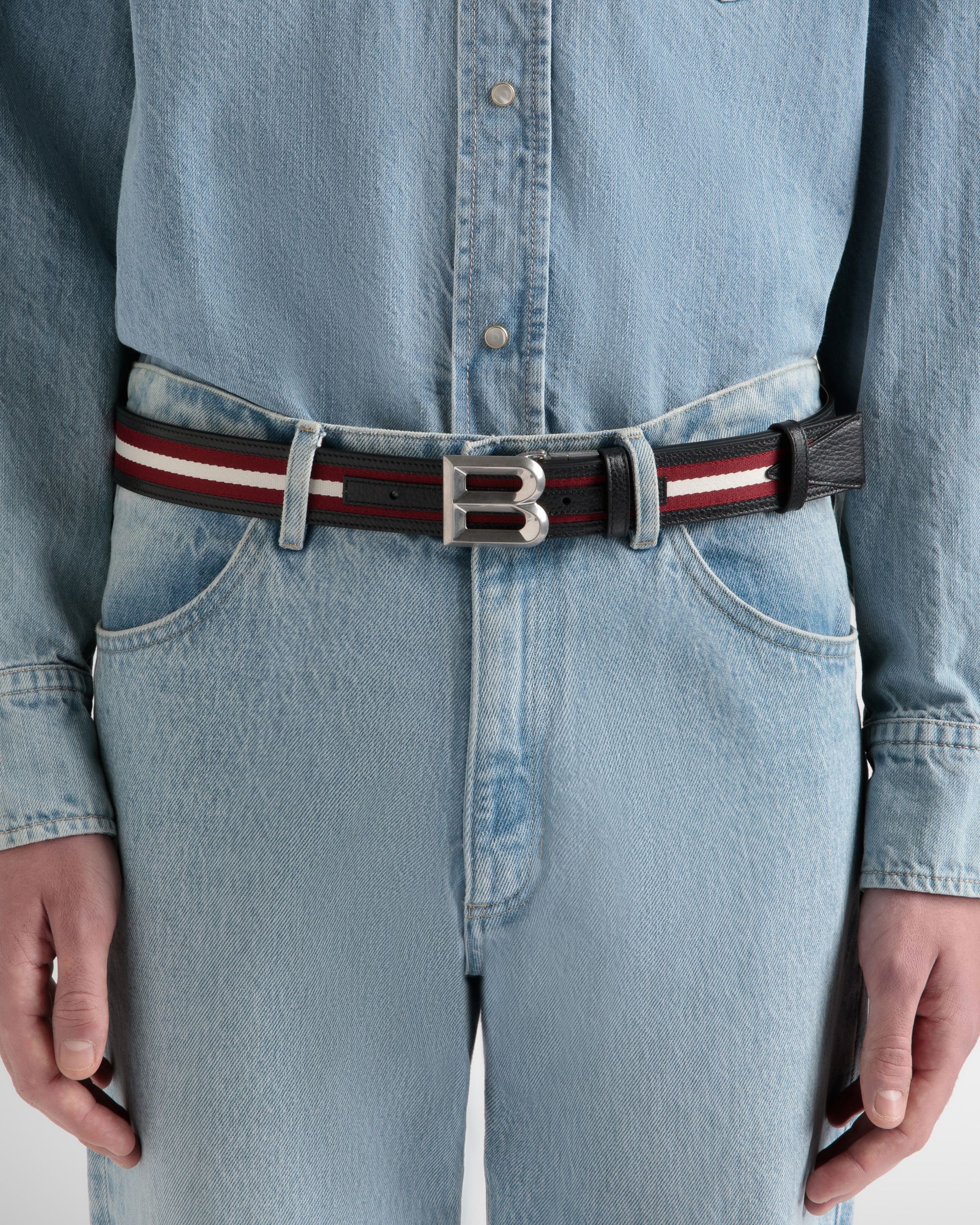 B Bold 35mm Reversible Belt in Red White Red Fabric And Leather - Men's - Bally - 03