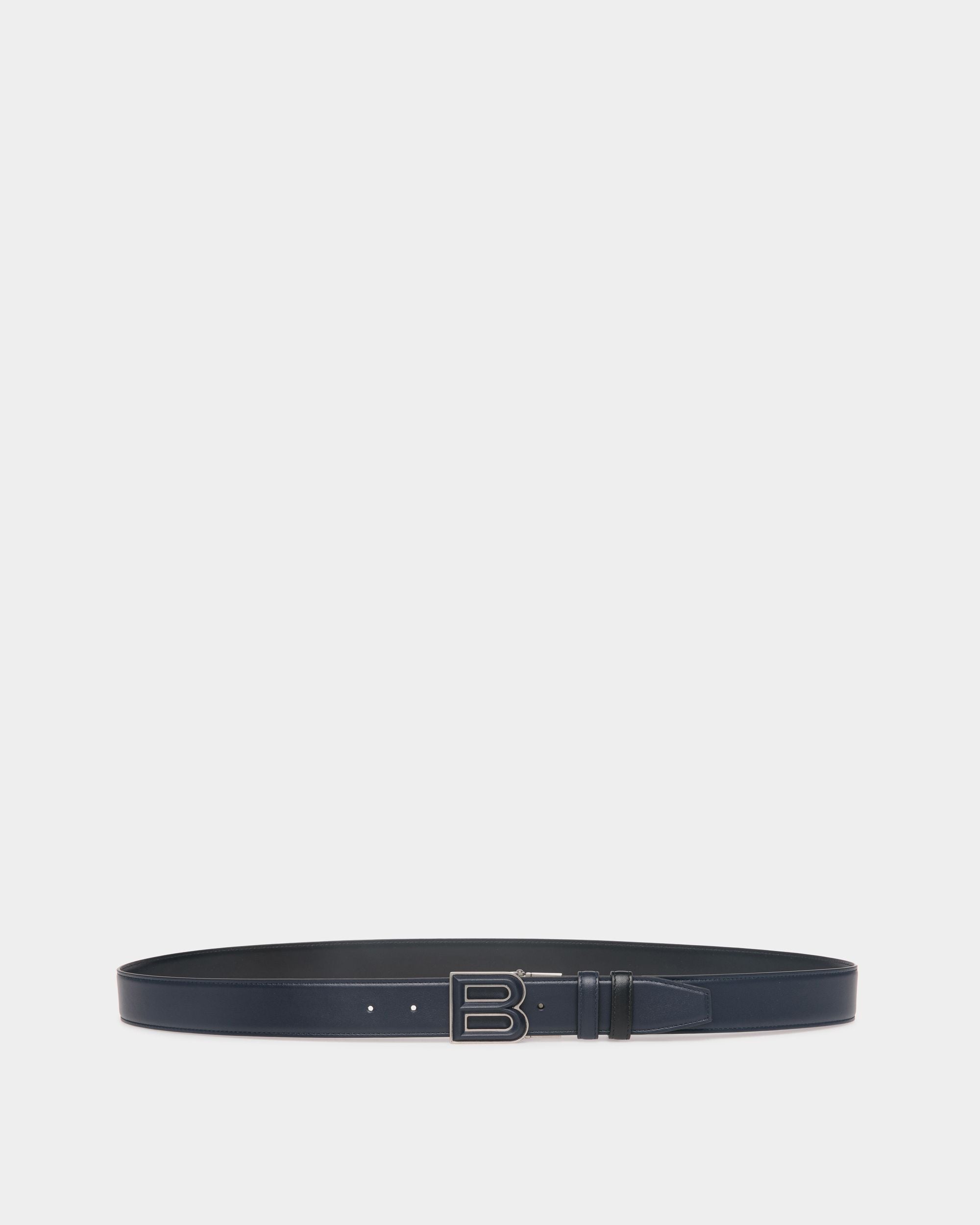 B Bold 35mm Reversible And Adjustable Belt In Navy Blue And Black Leather - Men's - Bally - 01