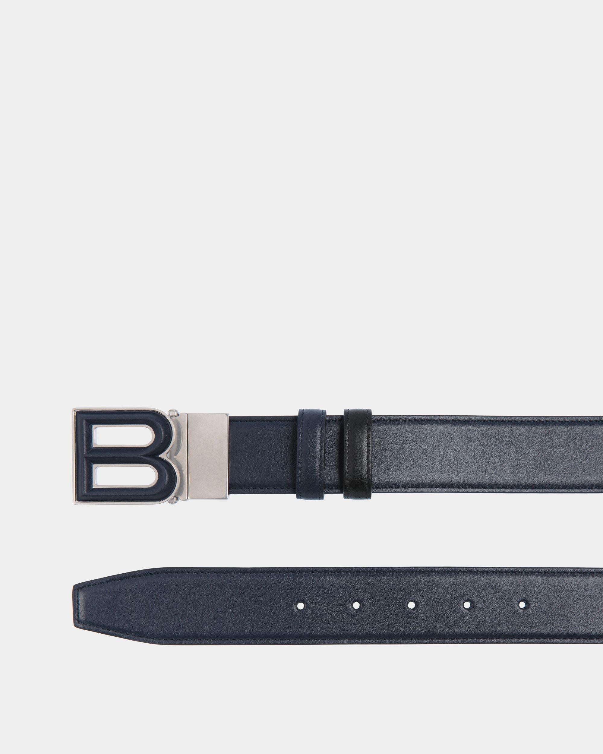 B Bold 35mm Reversible And Adjustable Belt In Navy Blue And Black Leather - Men's - Bally - 02