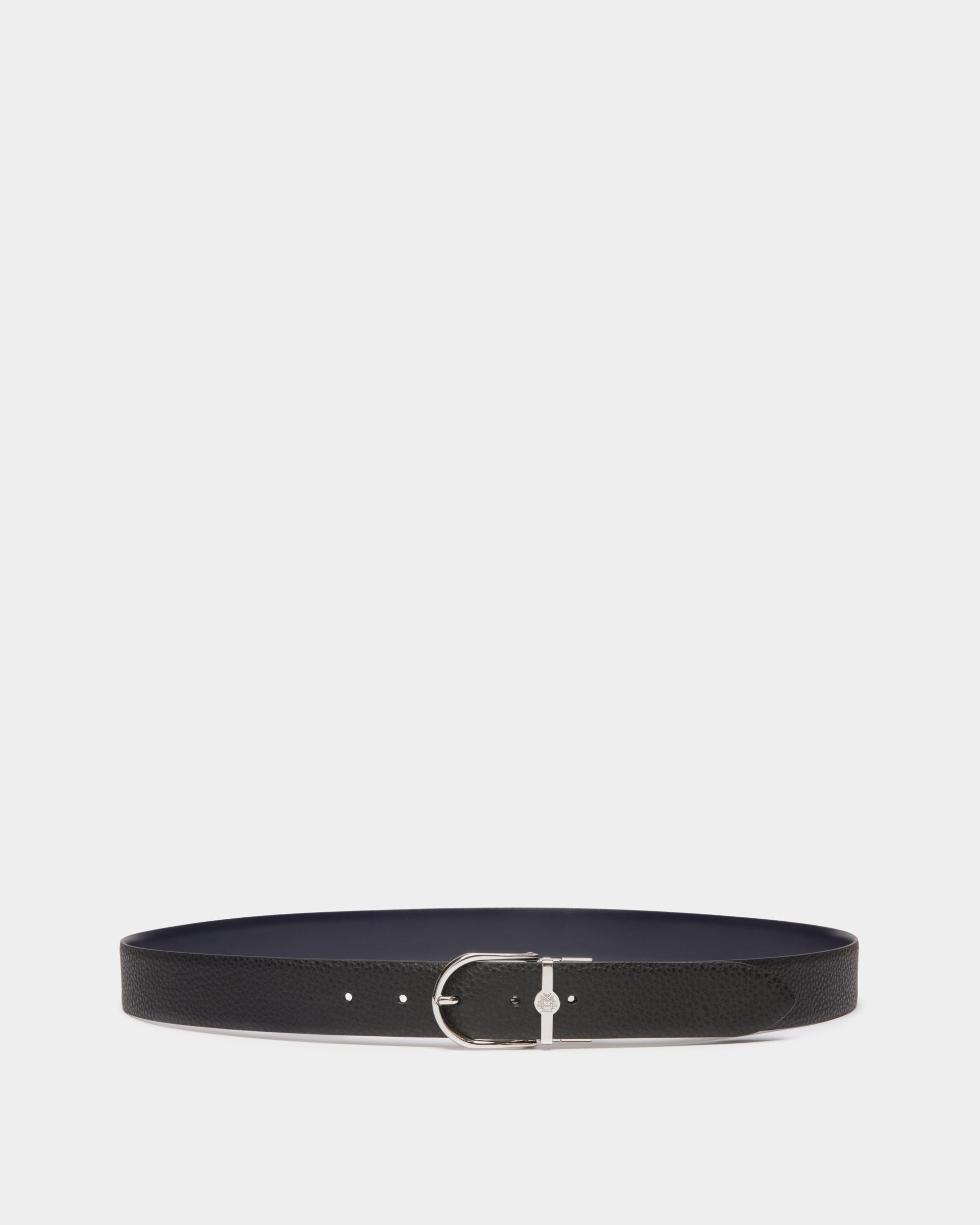 Hanky 35mm Reversible Belt in Black And Navy Blue Leather - Men's - Bally - 01