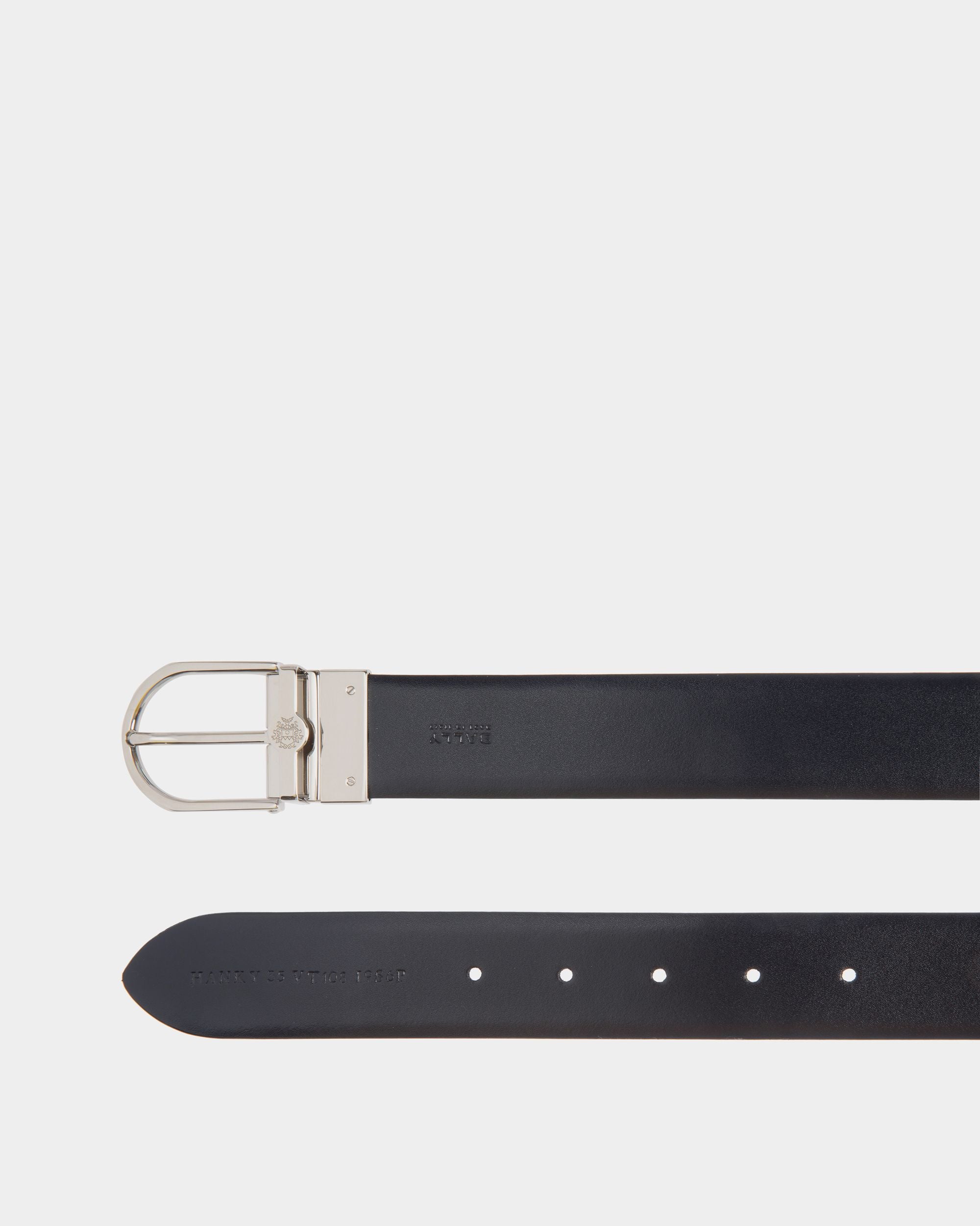 Hanky 35mm Reversible Belt in Black And Navy Blue Leather - Men's - Bally - 02