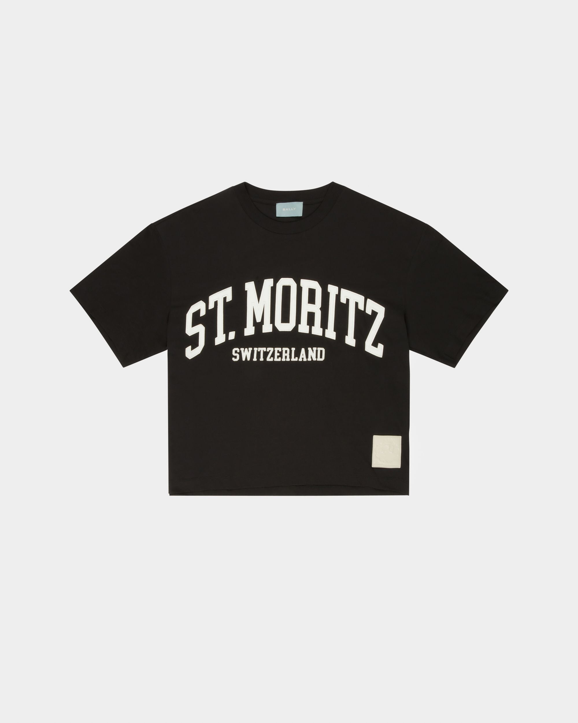 Curling Collection T-shirt in Black Cotton with a St. Moritz Print - Men's - Bally - 01